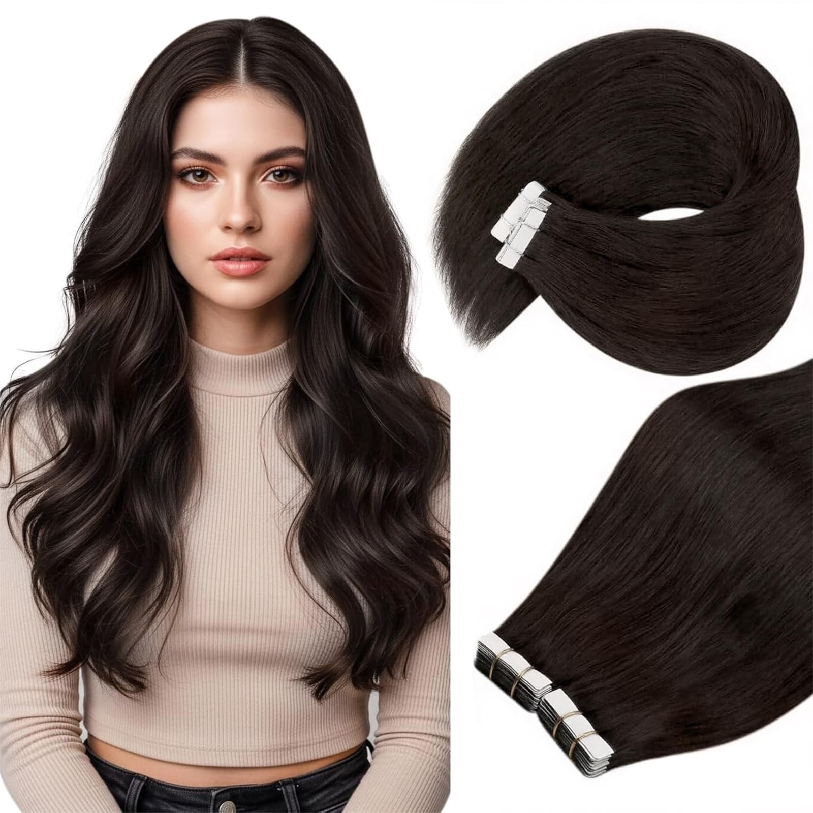 Ve Sunny Hair Extensions Tape in Real Human Hair Brown Tape in Hair Extensions H