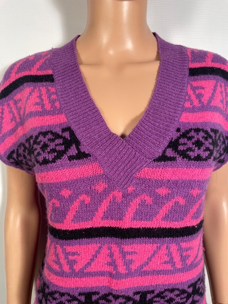 Vintage 1980s Fair Isle Geometric Angora Silk Blend Knit Sweater Vest Size S/M