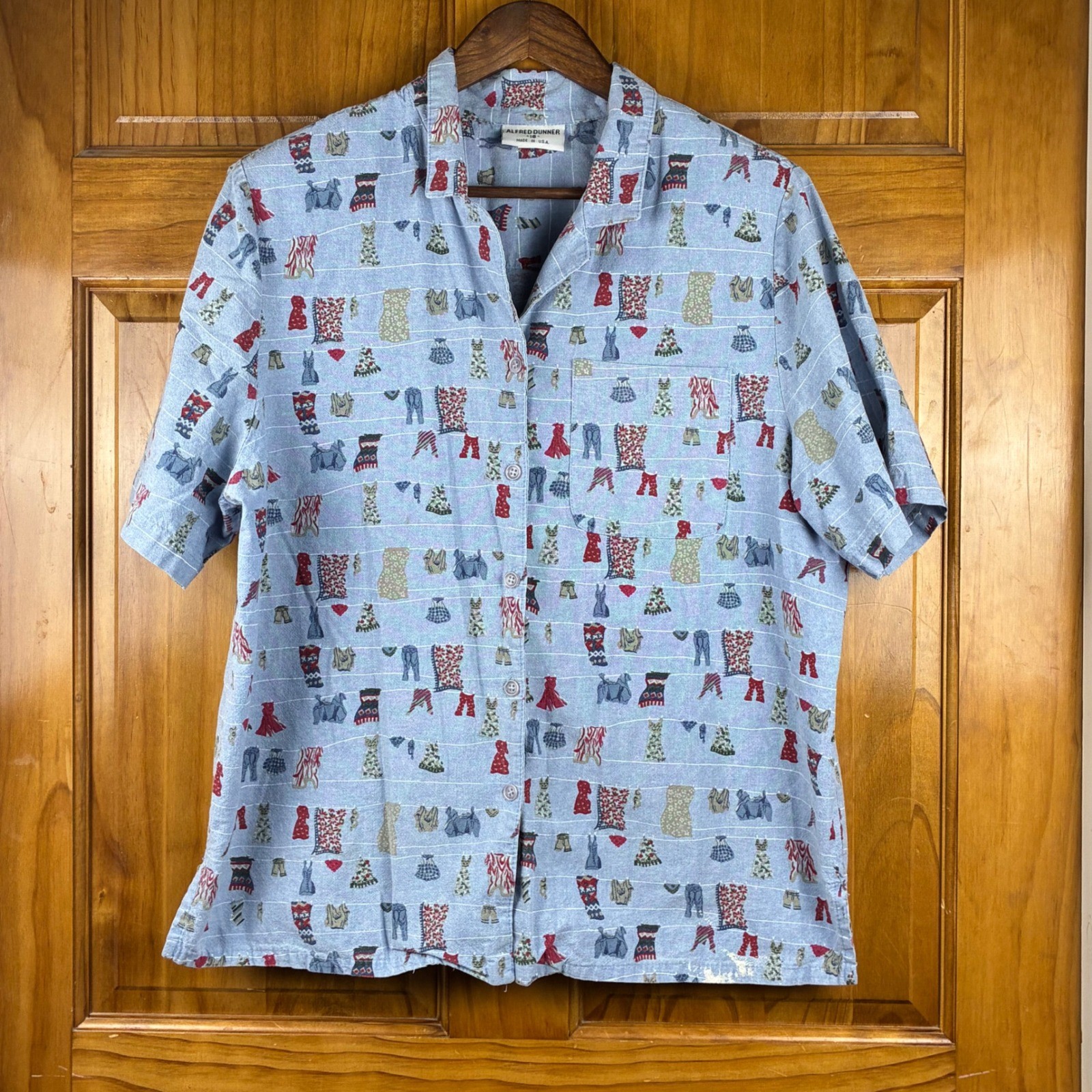 Alfred Dunner Vintage 90s Laundry Line Print Button Up Shirt Sz 18 Cottagecore
