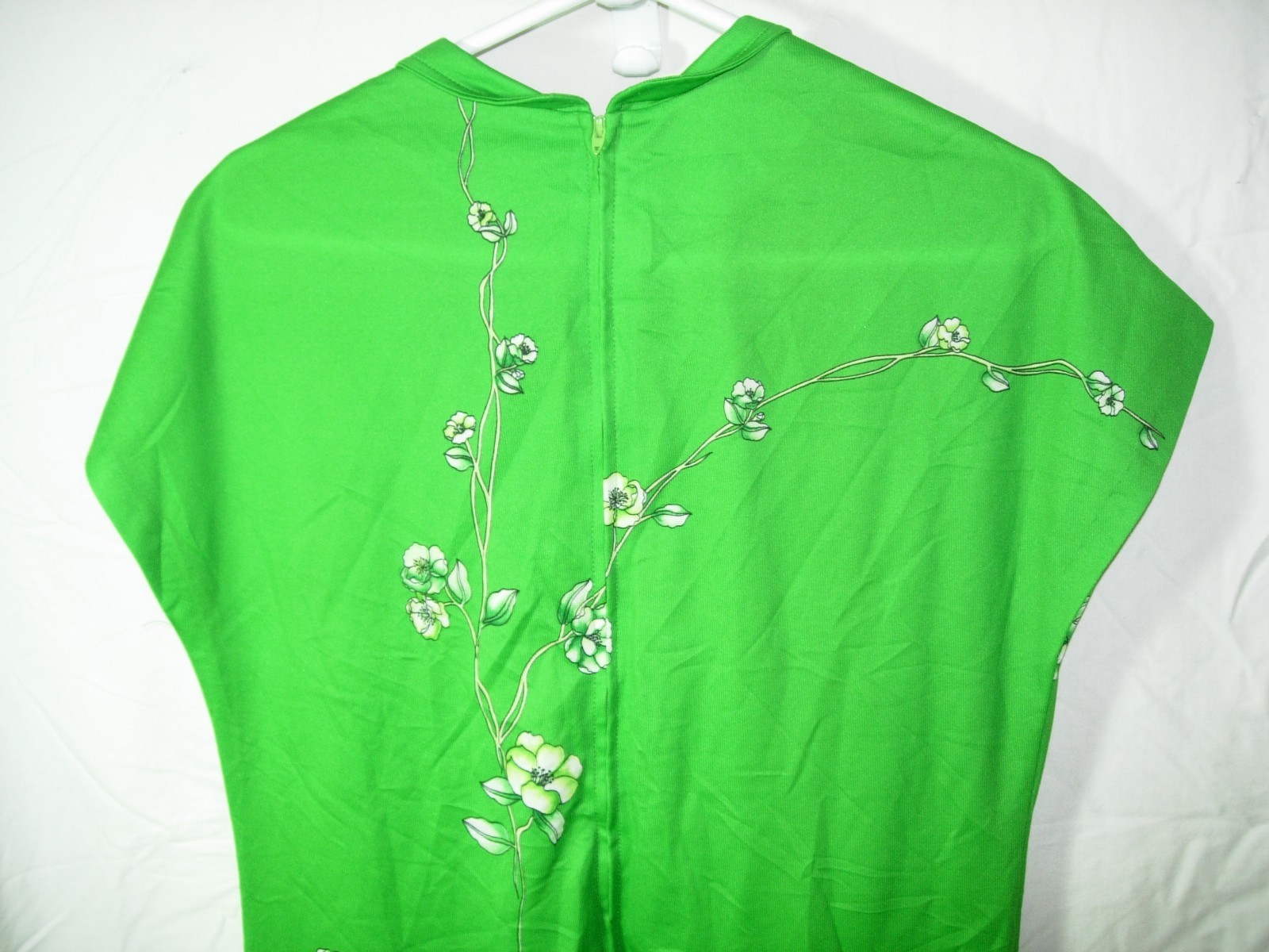 WOMENS VINTAGE 1960’S MOD LIME GREEN POLY Hawaiian ALOHA Long Dress MUUMUU M 40
