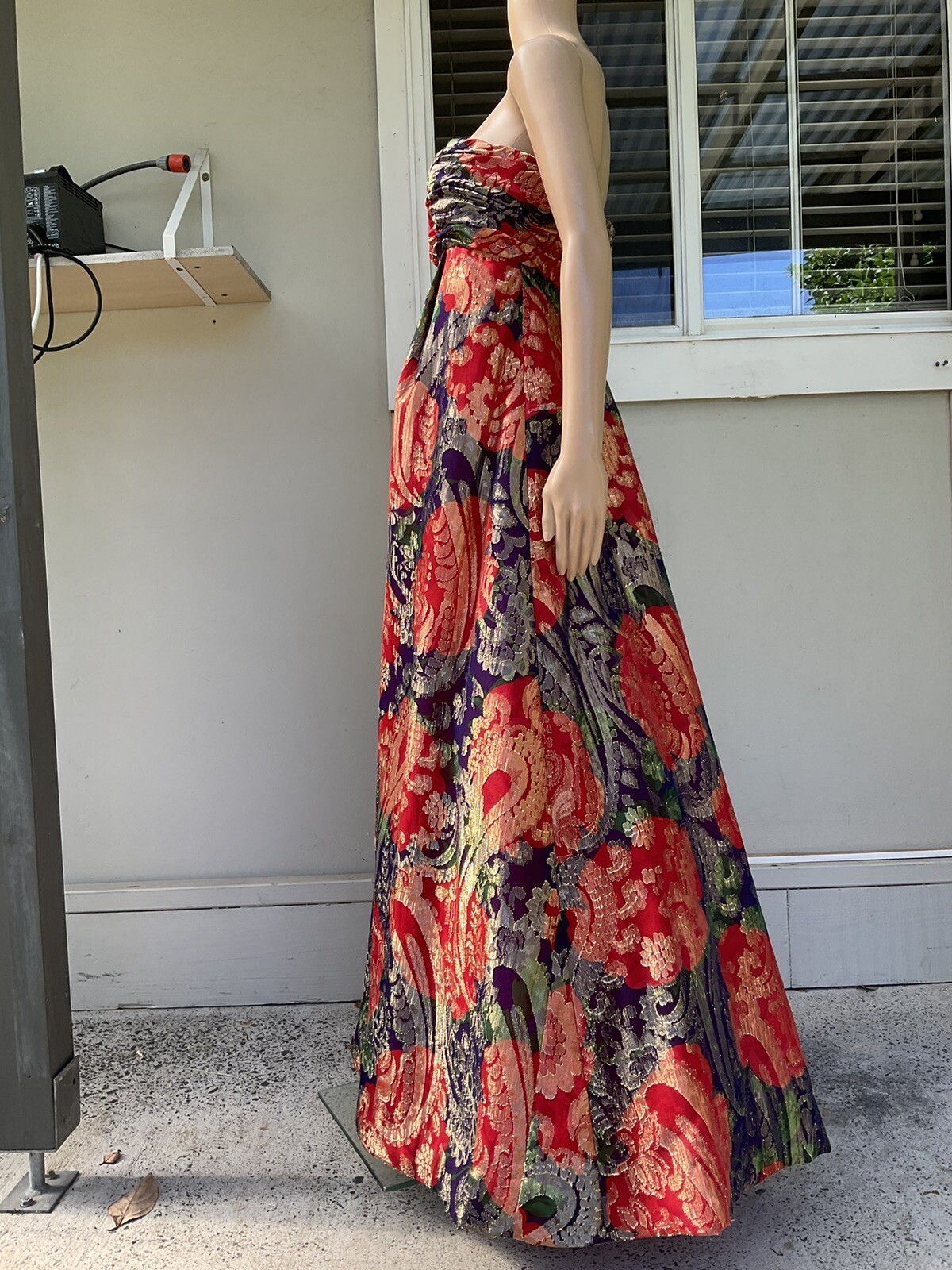 Vtg 80s Scaasi Red And Blue Gold Lame Evening / Gala Dress 10