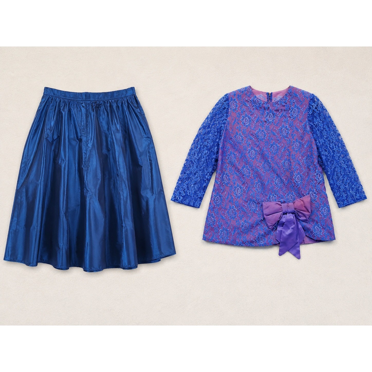Alfred Angelo Vintage Blue Purple Lace Bow Top Iridescent Taffeta Skirt Set
