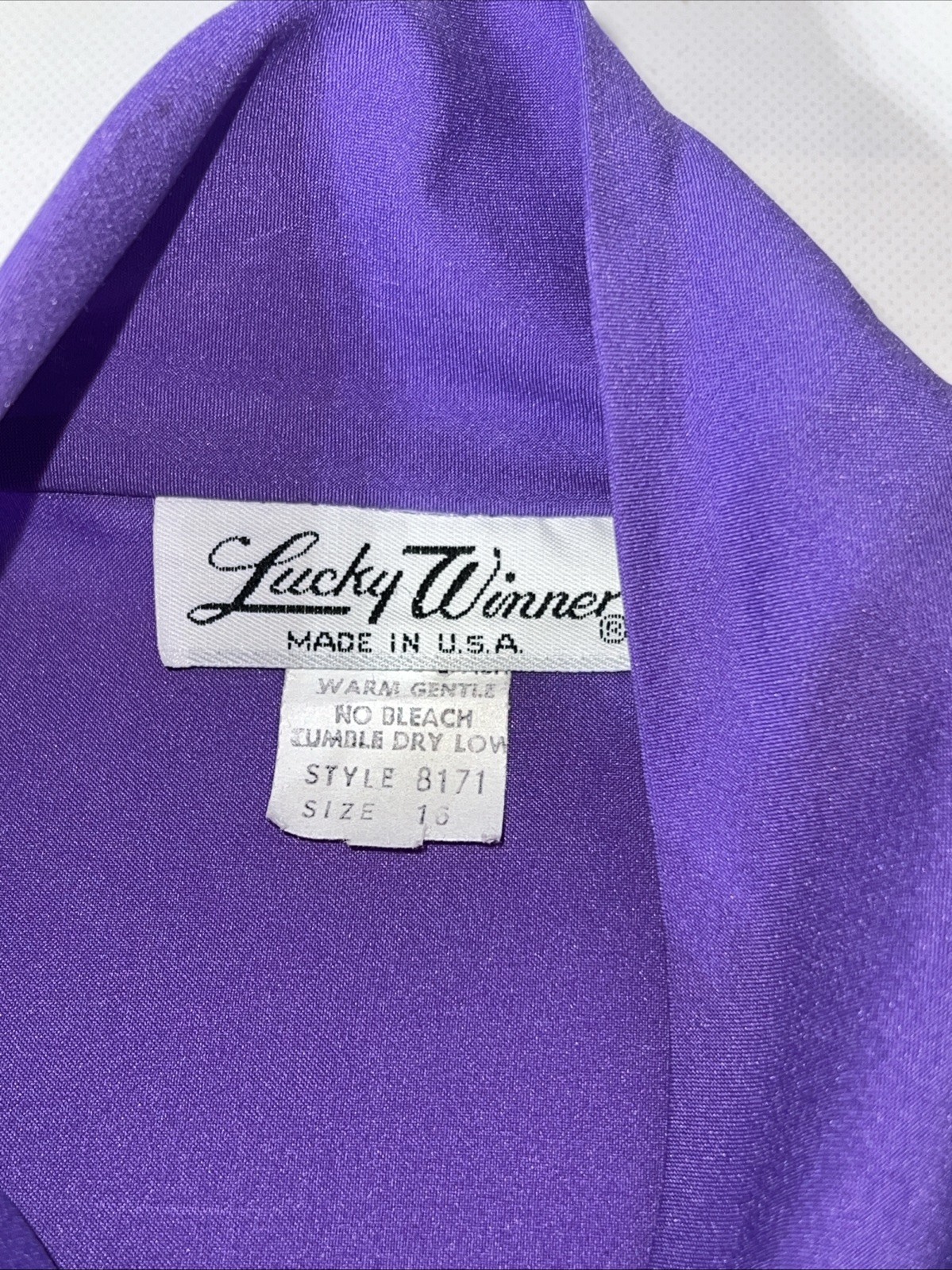 Vintage 70’s Lucky Winner Blouse Pussy Bow Purple Size 16 Business Casual