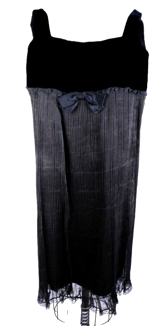 Vintage 60s Eloise Curtis Velvet Organdy Cocktail Dress Crystal Pleats S