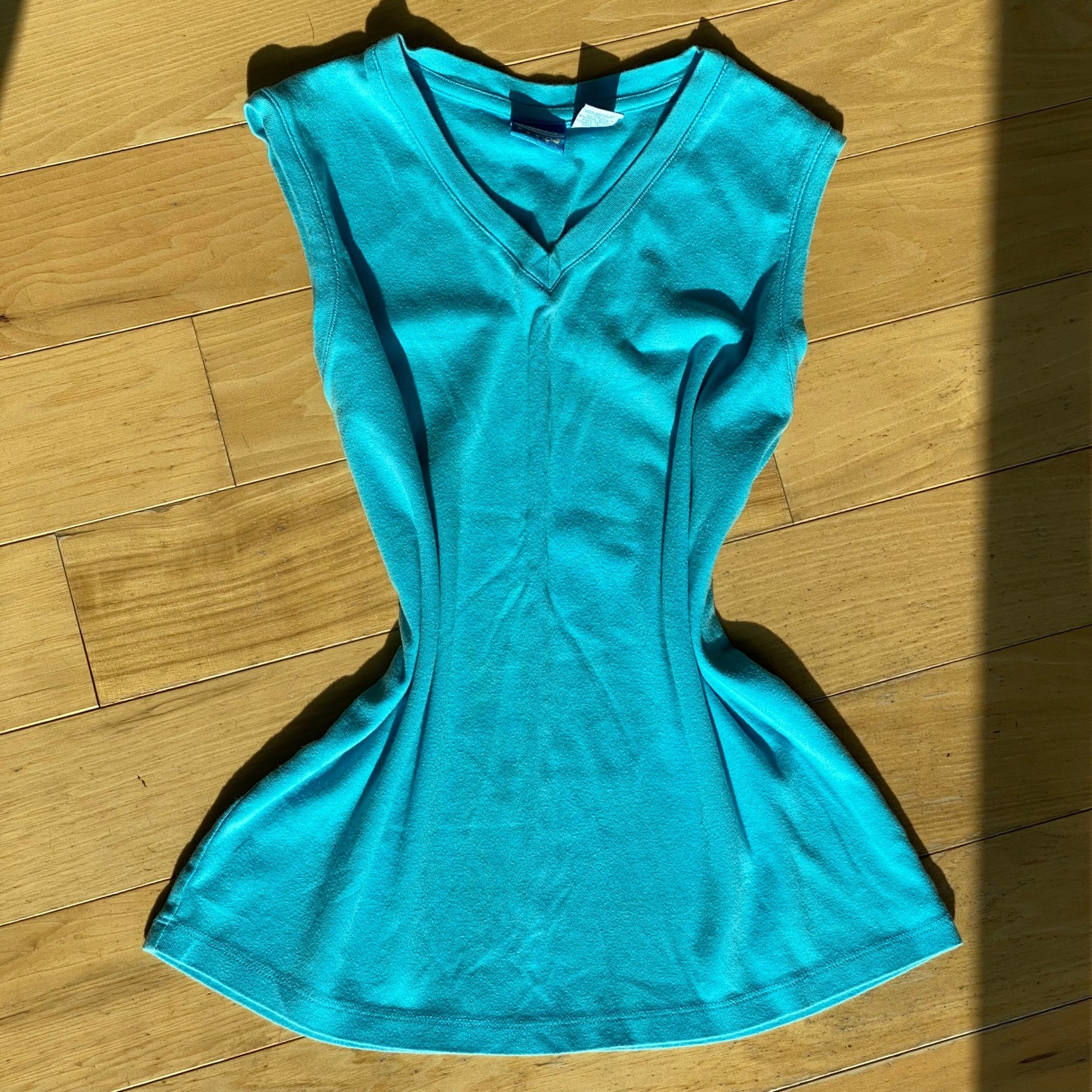 Vintage 90s Sonoma Turquoise Cotton Vneck Tank Top Athleisure Loungewear – S