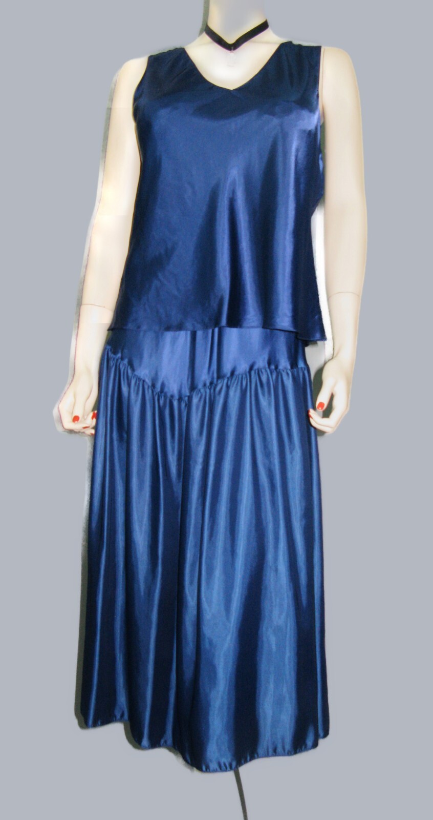 EmbellyShmentz~Vintage Shiny Plush Satin 2 Pc Slip Set Half Slip Med Cami Sz 38
