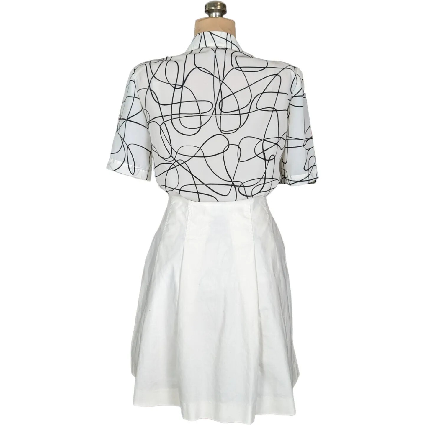 Vtg 80s M/L Lloyd Williams Black White Abstract Blouse Art to Wear New Wave Work