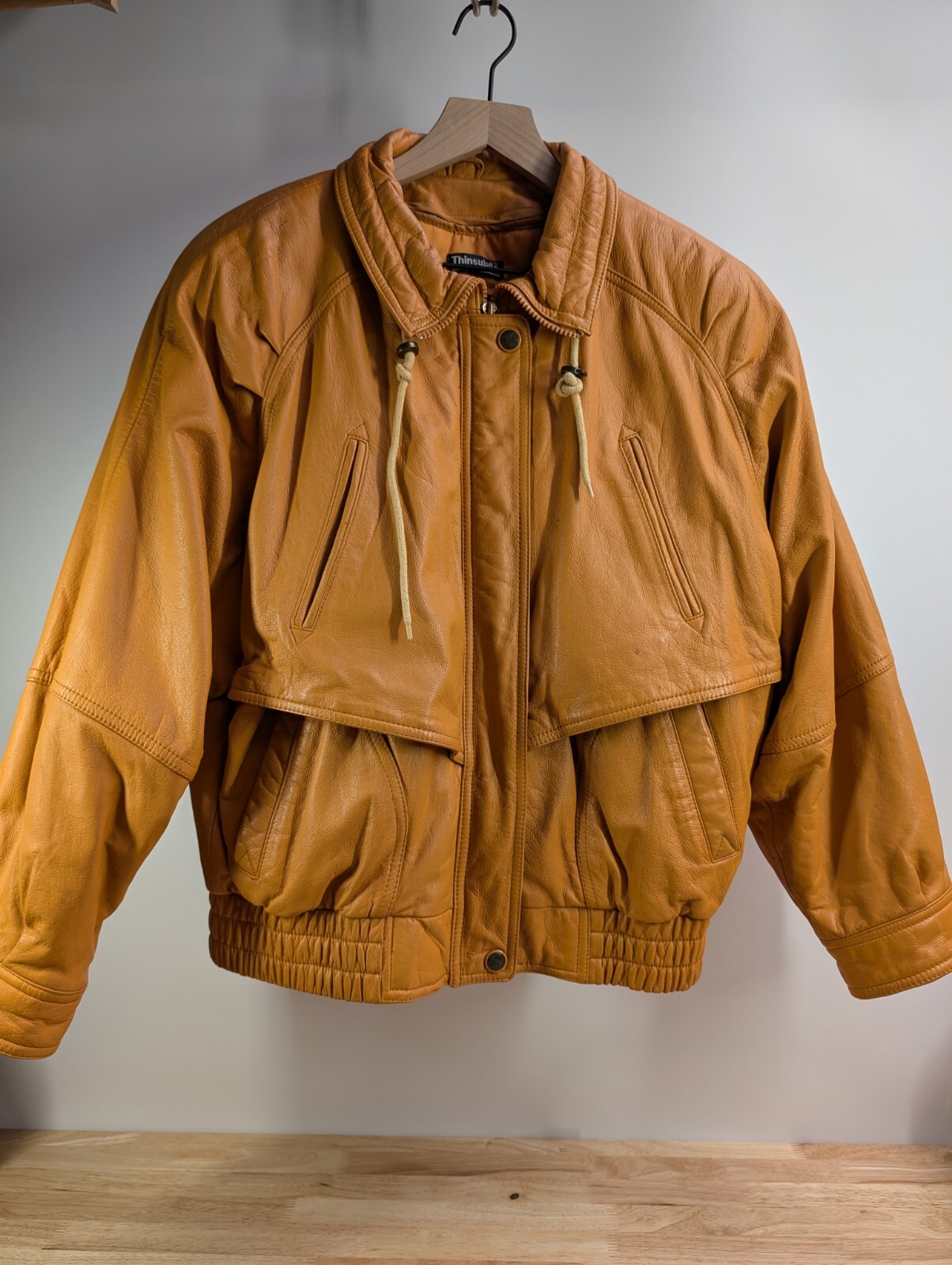 VTG WILSONS Women Yellow Leather Jacket Thinsulate Thermal Insulation Lining, M