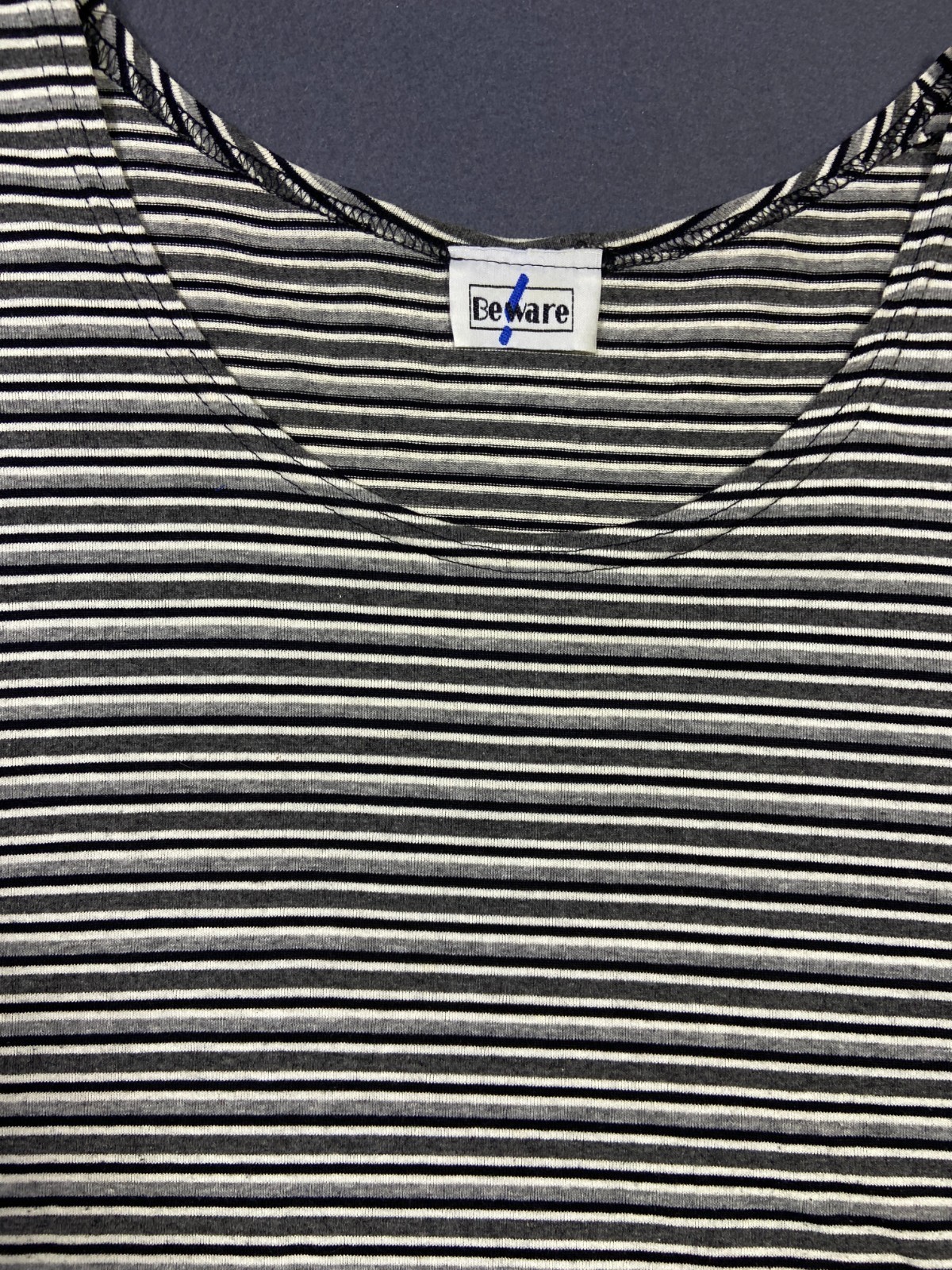 Vintage 90s Grey White Striped Beware Midi Dress Long Tall XLT 22×47 Nautical