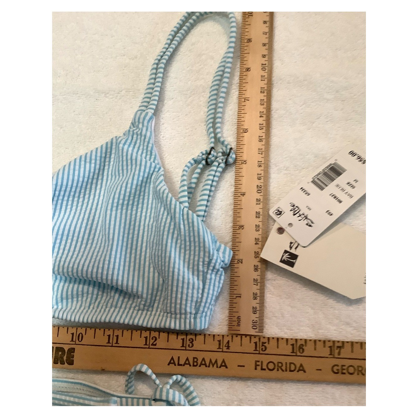 NWT sz MED Salt Life Blue Seersucker Stripe Bralette and Side Tie Bikini Set