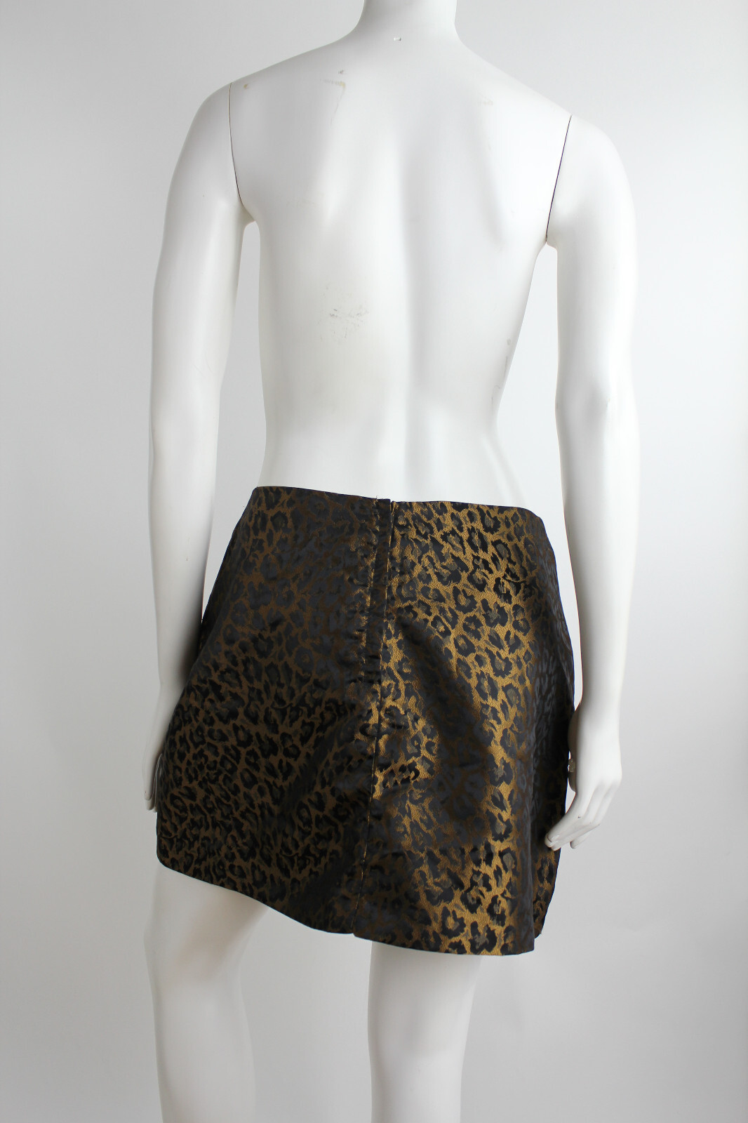 Vtg 1990s Leopard Print Spotted Animal A-Line Mini Skirt Club Kid Punk Goth M-L