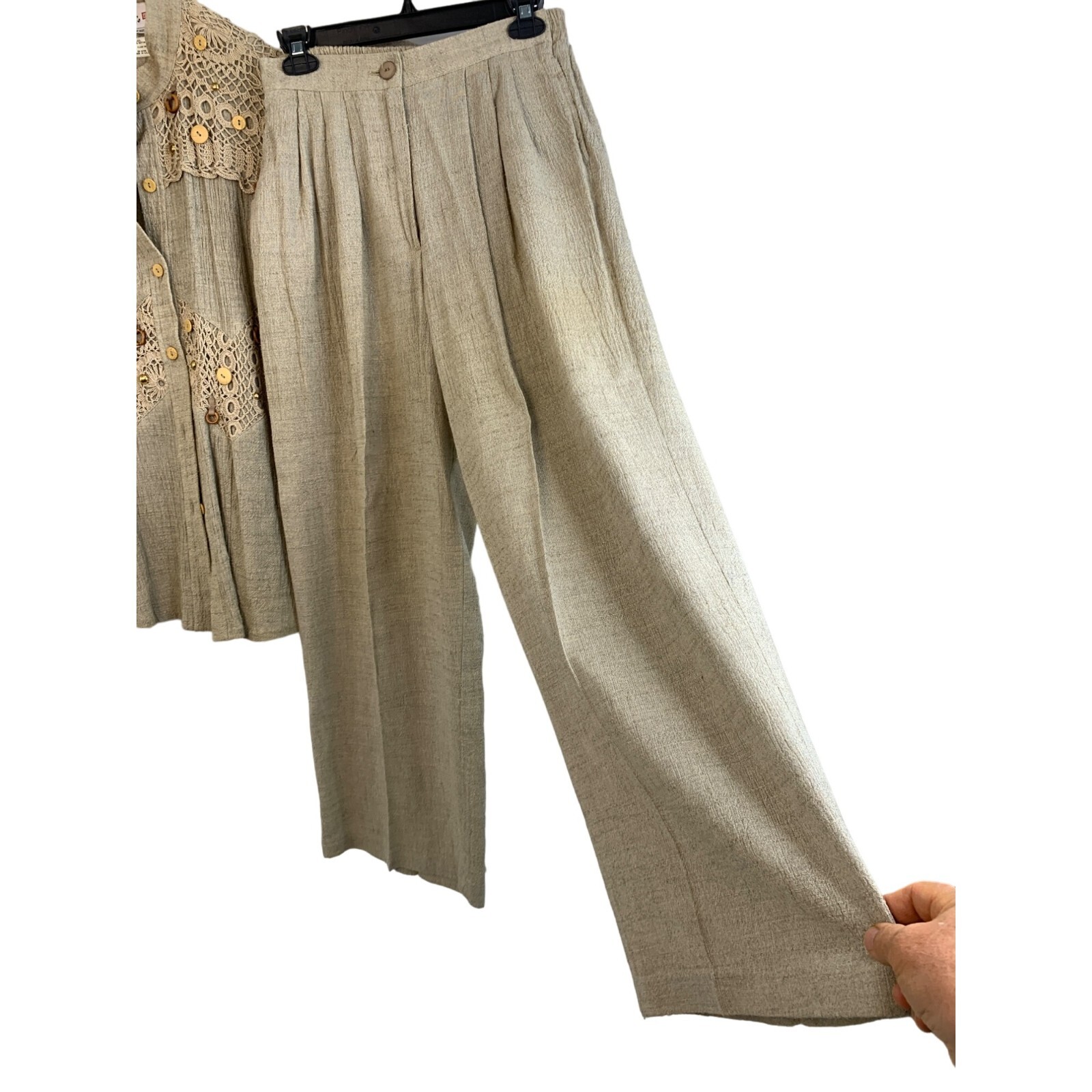 Rare Womens Lim’s VTG 3 Piece Crochet Linen Pant Suit GrannyCore M/L USA 7158