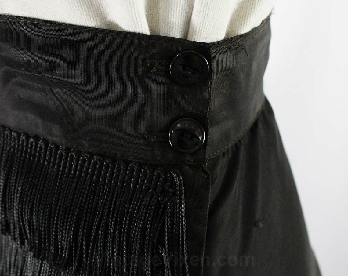 Size 2 1940s Cigarette Girl Style Black Skirt Flared Taffeta Fringe Small Pin Up