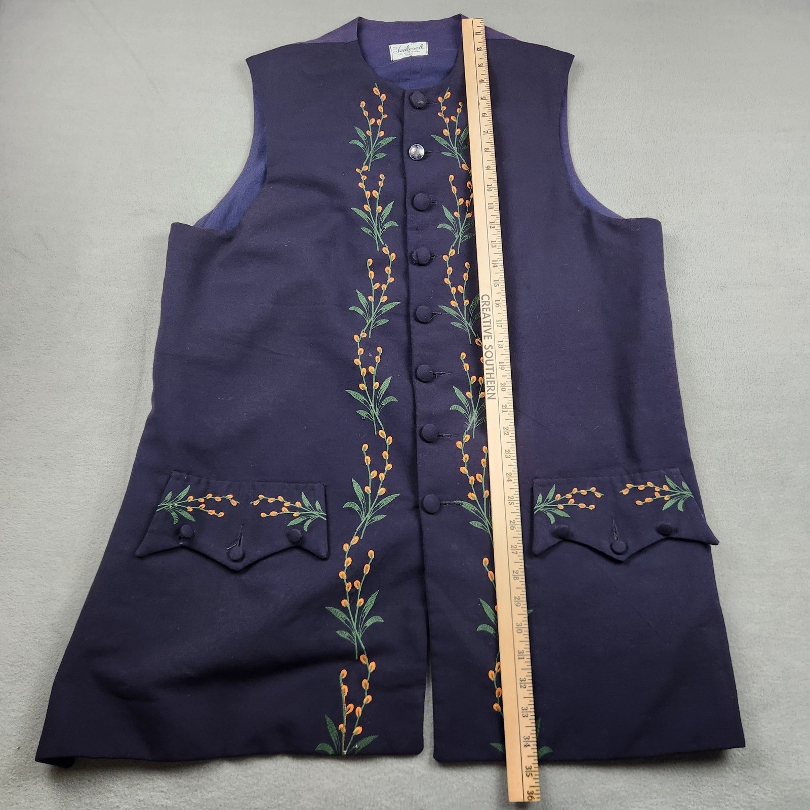 Tailored by The Little Village Tailors Vintage Navy Floral Embroidered Vest XXL