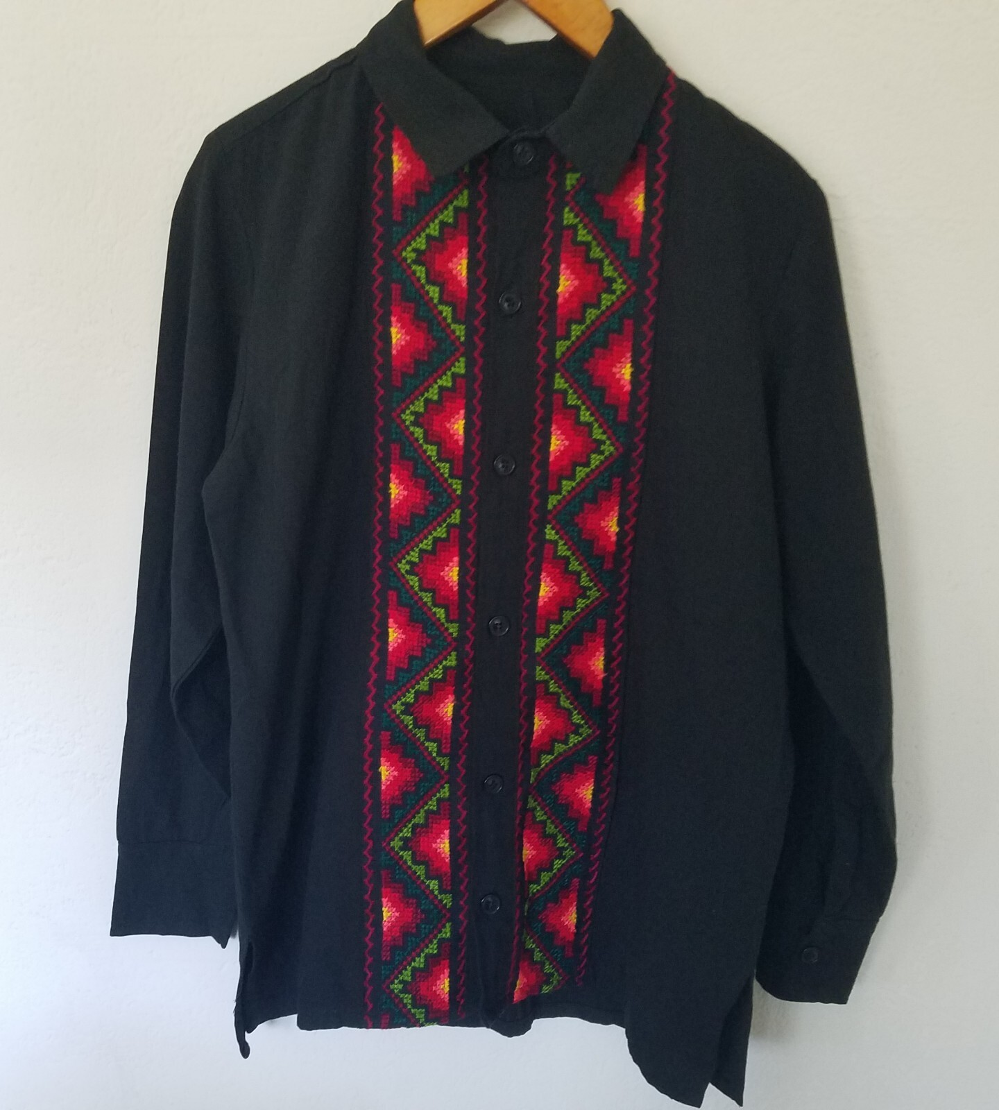Bohemian Hippie Festival Wear Embroidery Casual Button Down M/L Red Green Unisex