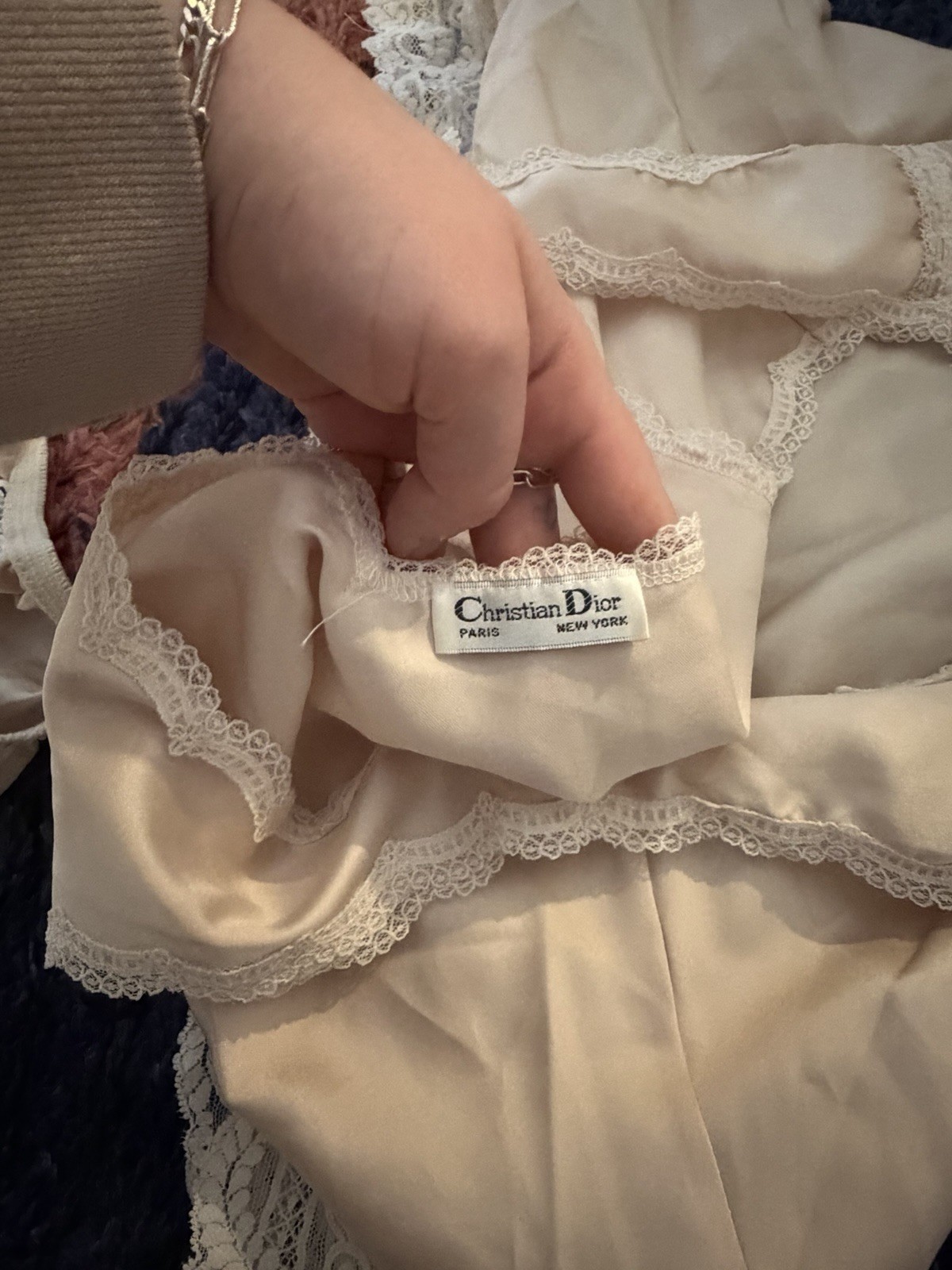 Christian Dior Beige Lace Trim Vintage Slip Regular Size Type Lace Fabric