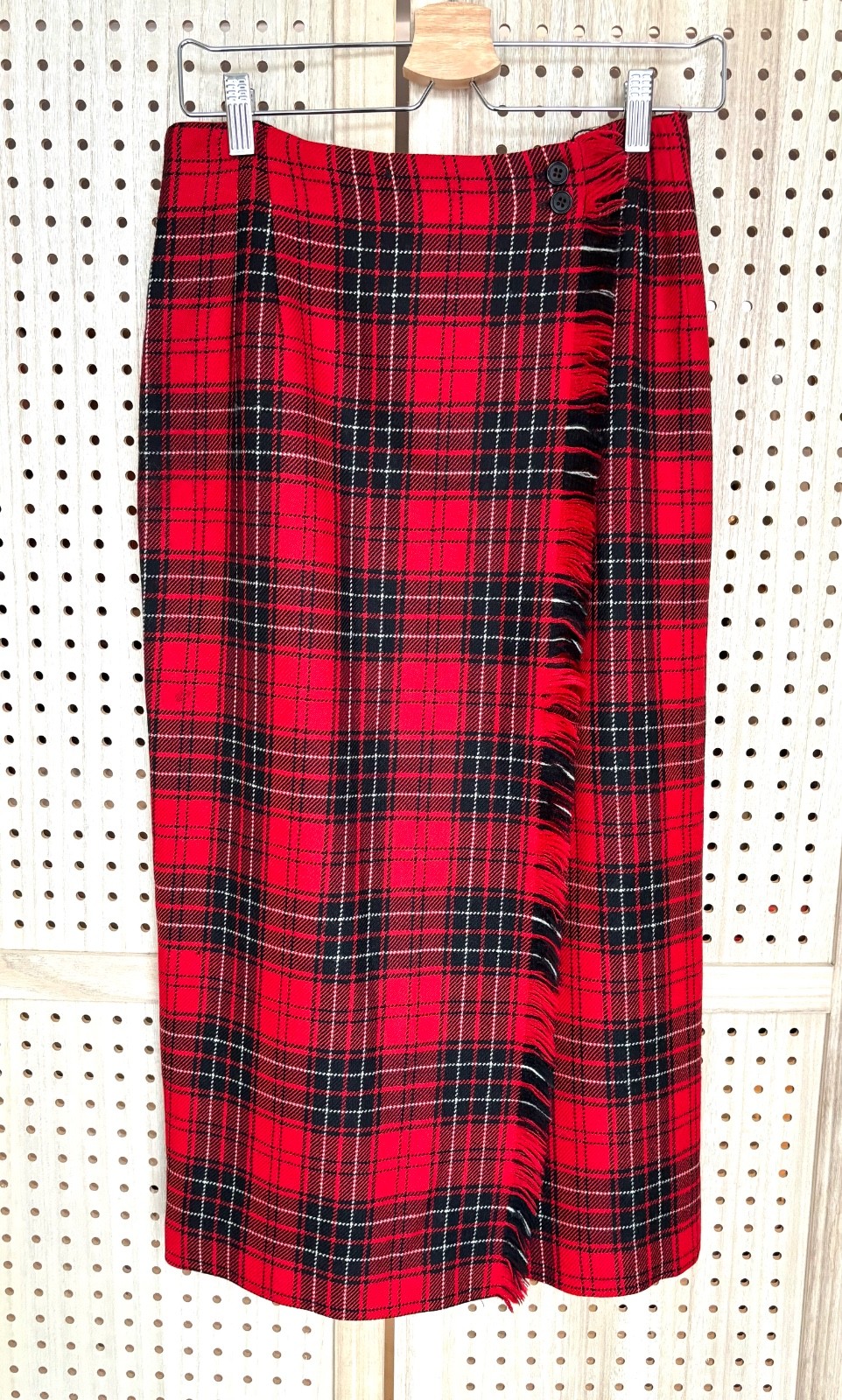 Vtg 90’s Rafaella Worsted Wool Red Tartan Plaid Skirt 28″ Waist Sz 4 – FLAWS