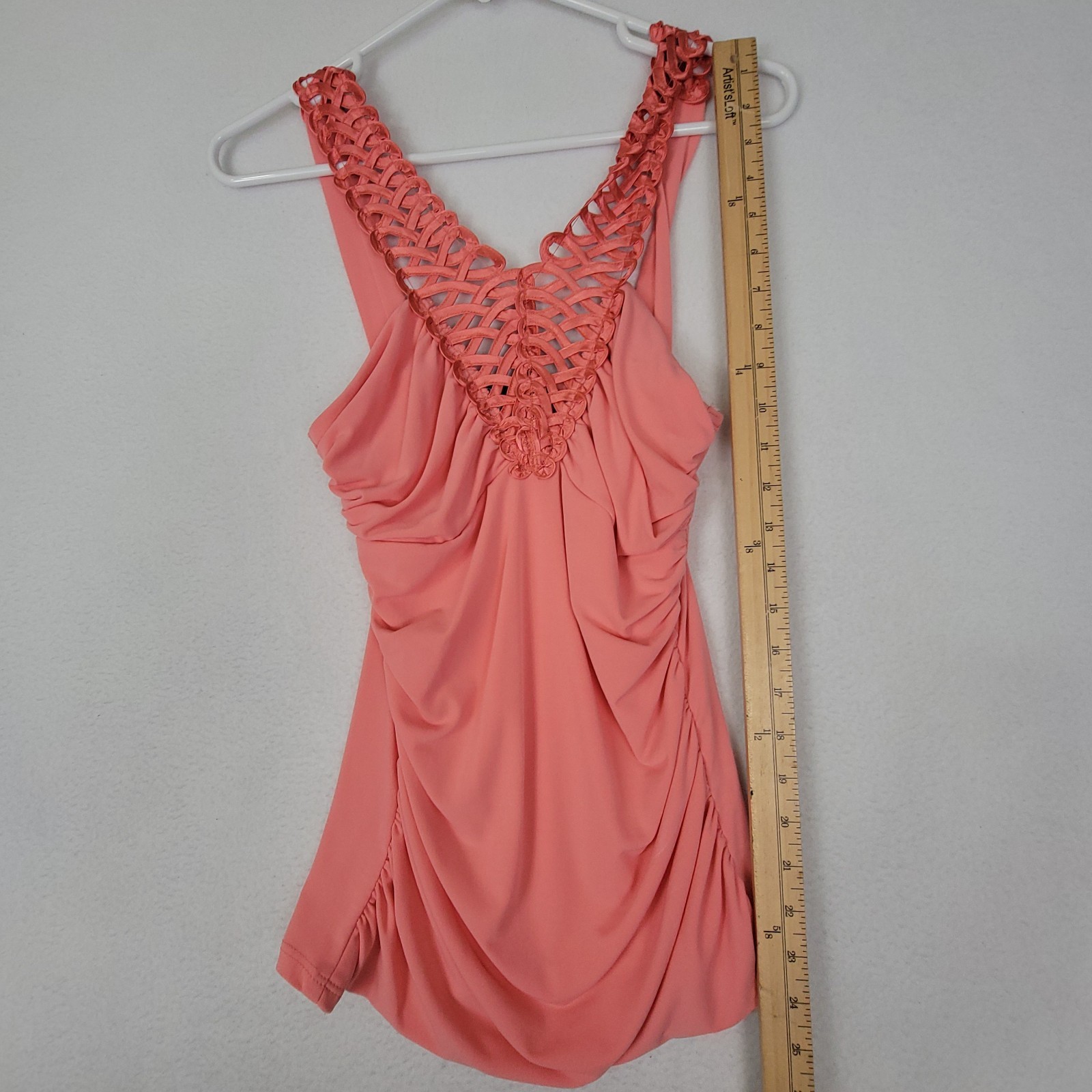 Peep Studio Vintage Coral Pink Crochet Back Tank Top Women’s Medium Y2K
