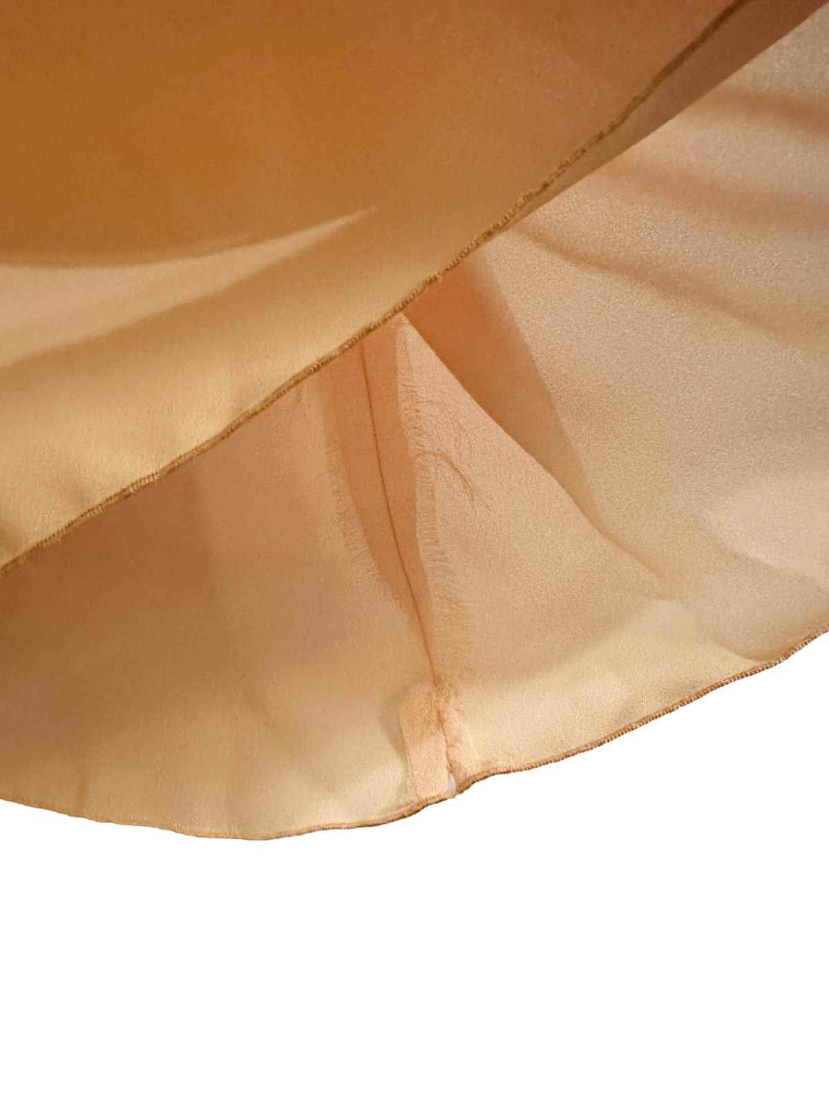 1970s Enrico Serrati Apricot Tiered Chiffon Maxi Dress w Shoulder Rosette Fit xS