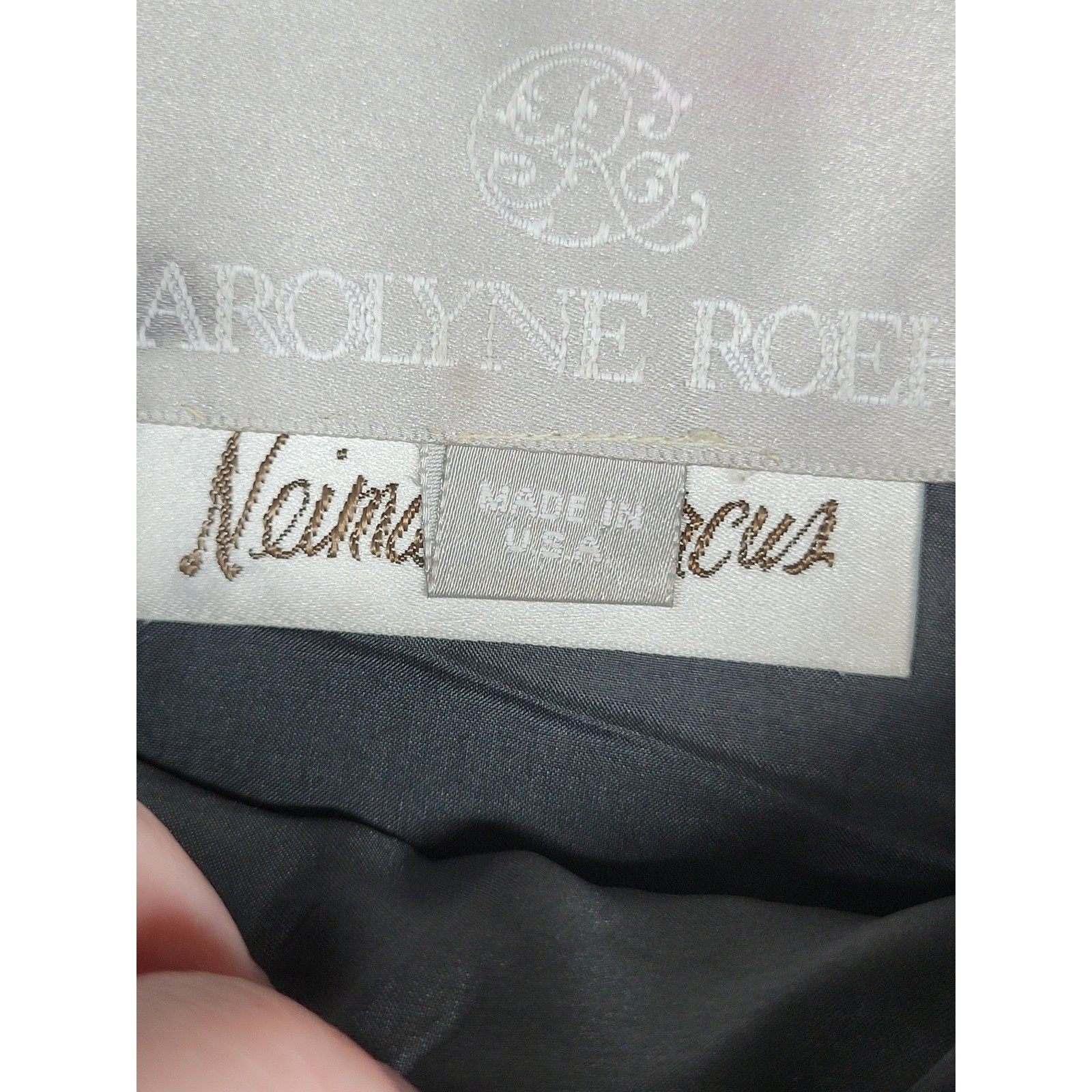 Carolyne Roehm Neiman Marcus Vintage Gray Wool Dress Leather Trim Made in USA 12