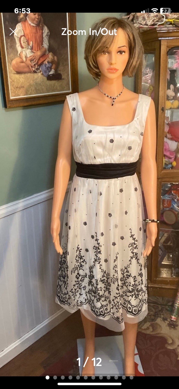 Onyx Nite Vintage Dress Ivory & Black Formal 1980 Size16