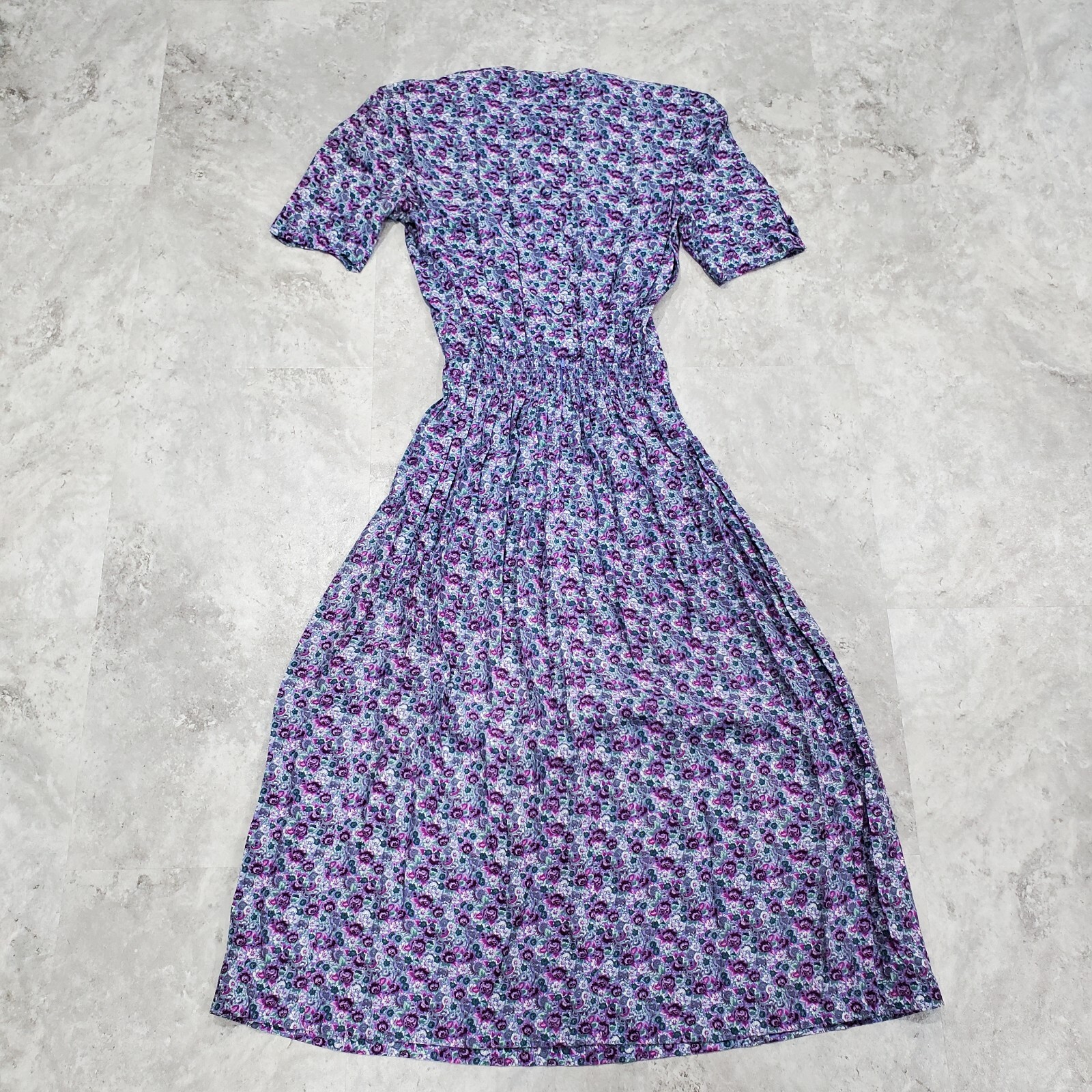 Vintage Karin Stevens Dress Size 4 Midi Floral Smocked Waist Pleated Tea Party