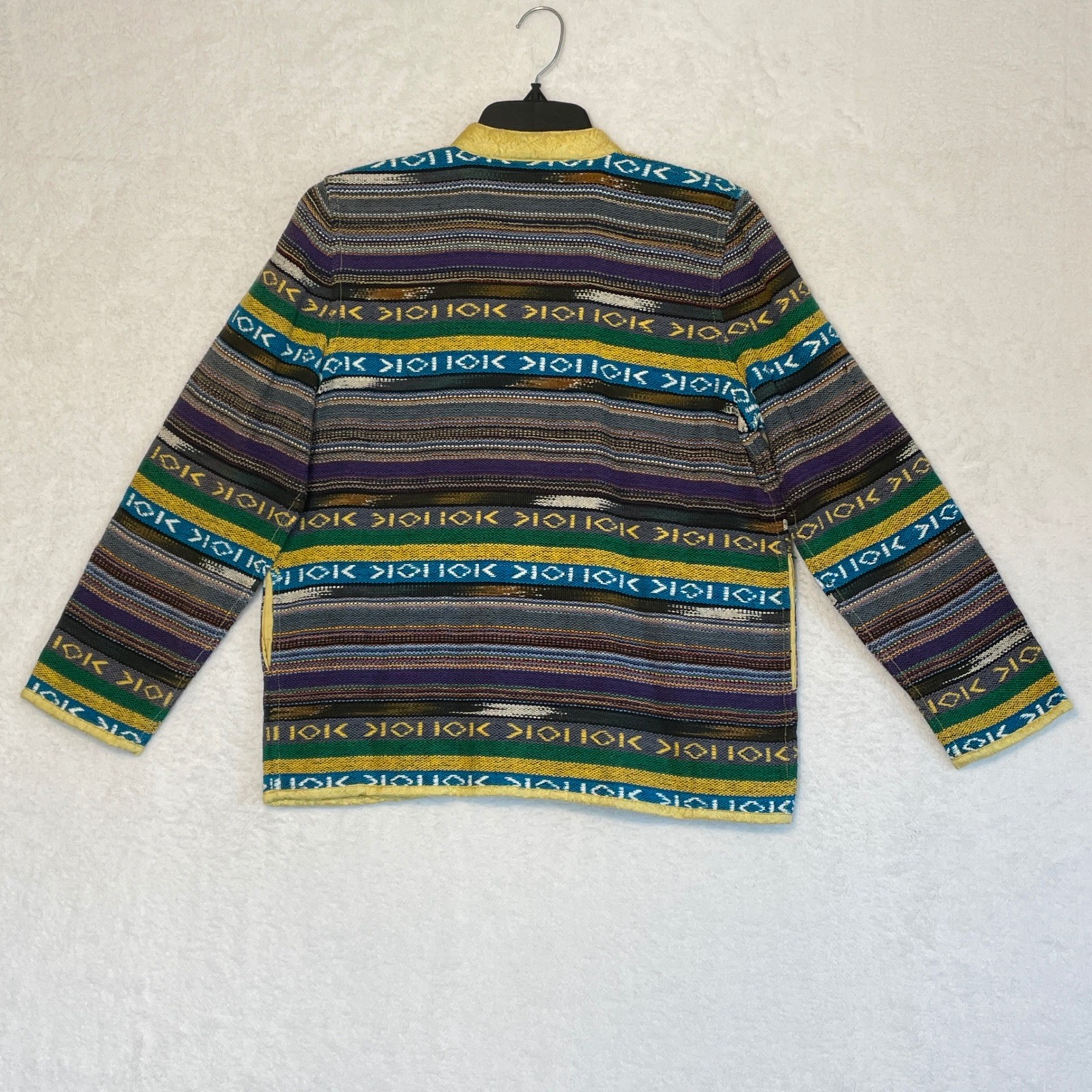 Flashback Cotton Southwestern Striped Jacket Multi-Color Boho Button Up Small