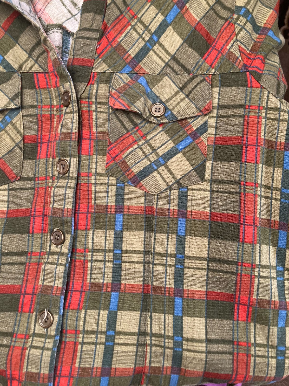 Vintage 80s Plaid Shirt Size Medium 1980s Womens Retro Golf Leisure Preppy Sport