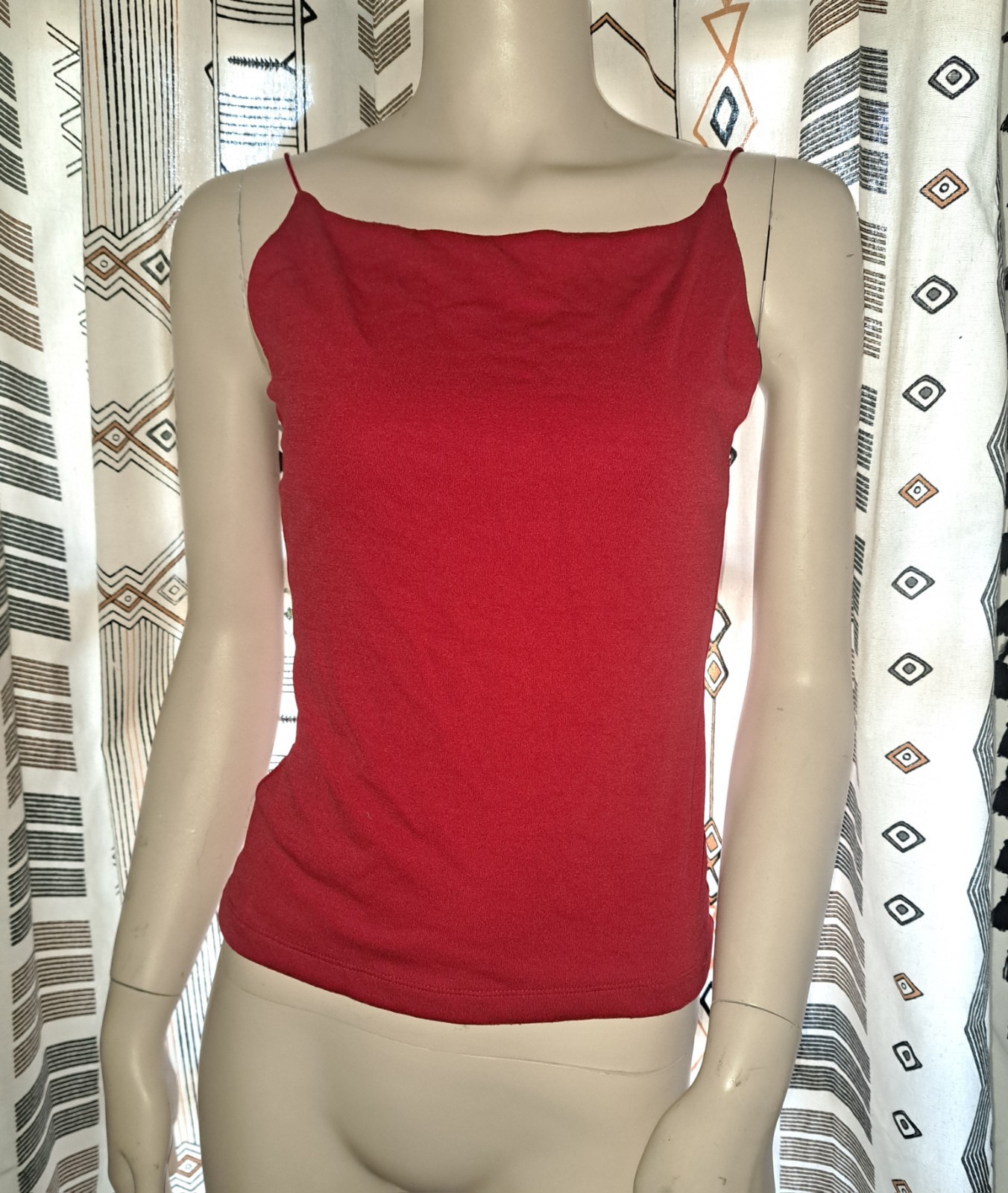 Vtg 90s Crop Top 5*7*9 Red Fits Medium Stretchy Spaghetti Strap Club Goth