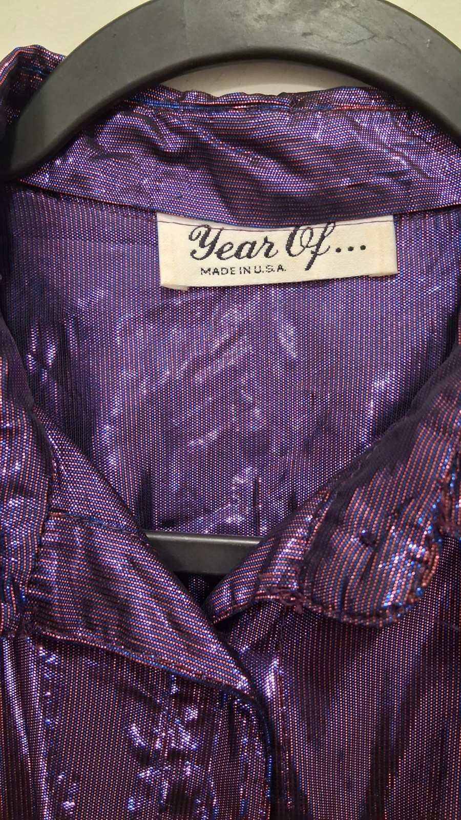 Vtg „Year Of” Metallic Purple Lightweight Long Sleeve Blouse/Top Button Up Med