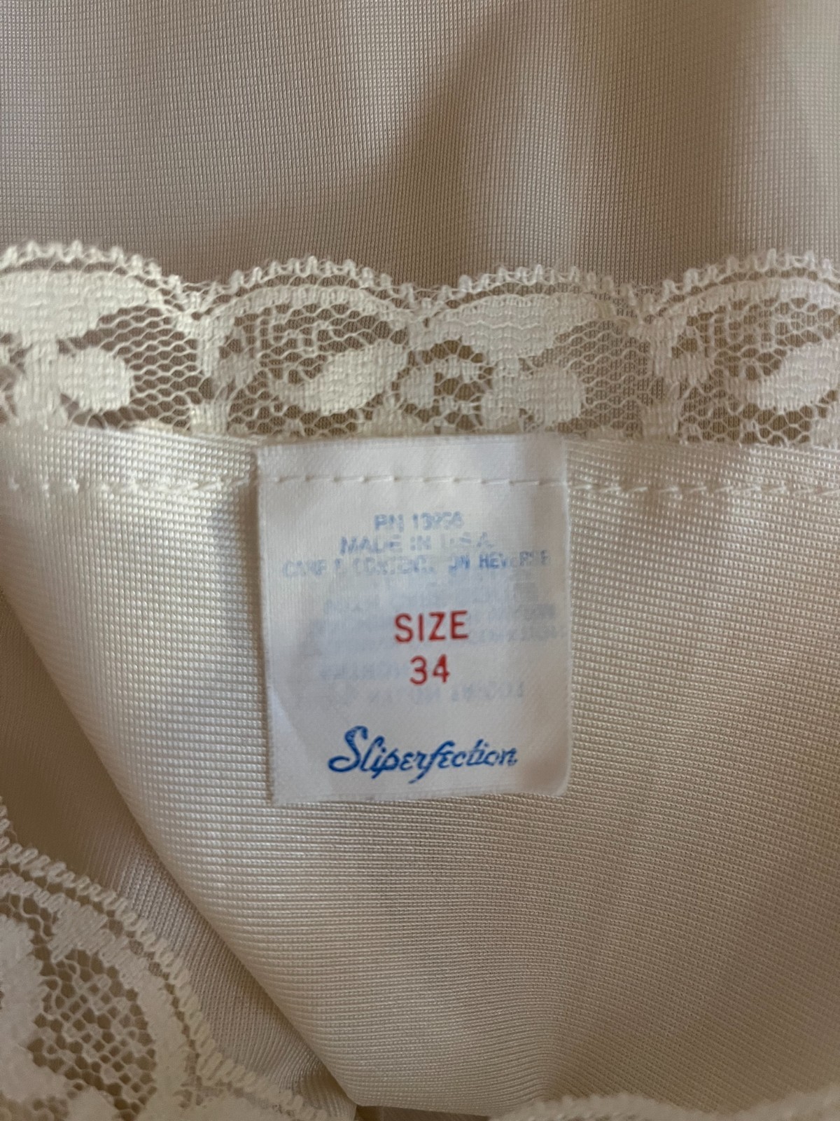 Vintage Sliperfection Size 34 Cream Slip Adjustable Straps Lace Trim
