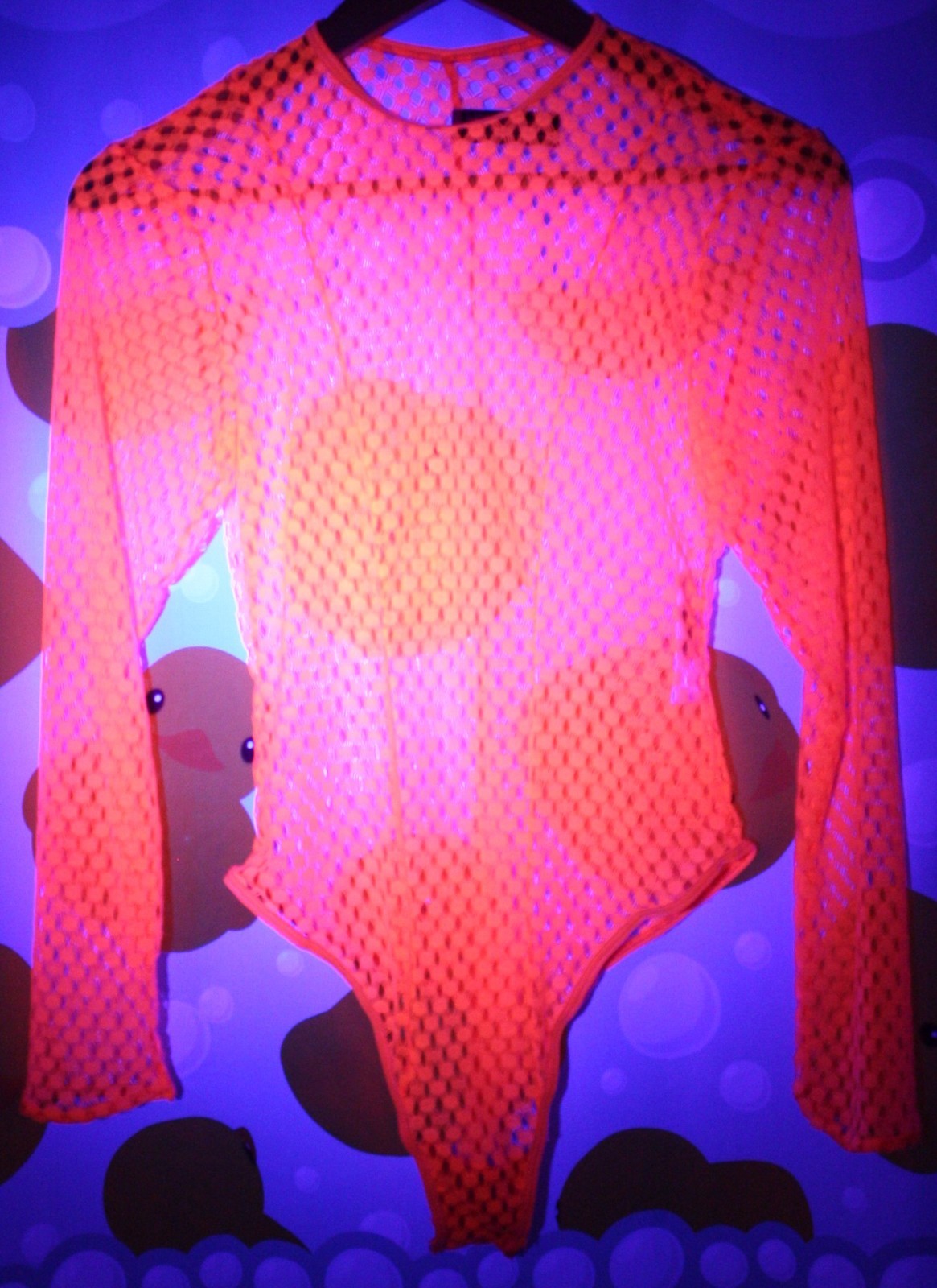 New Escante Collection Lingerie Fluorescent Pink Snap Crotch Body Suit +Stocking