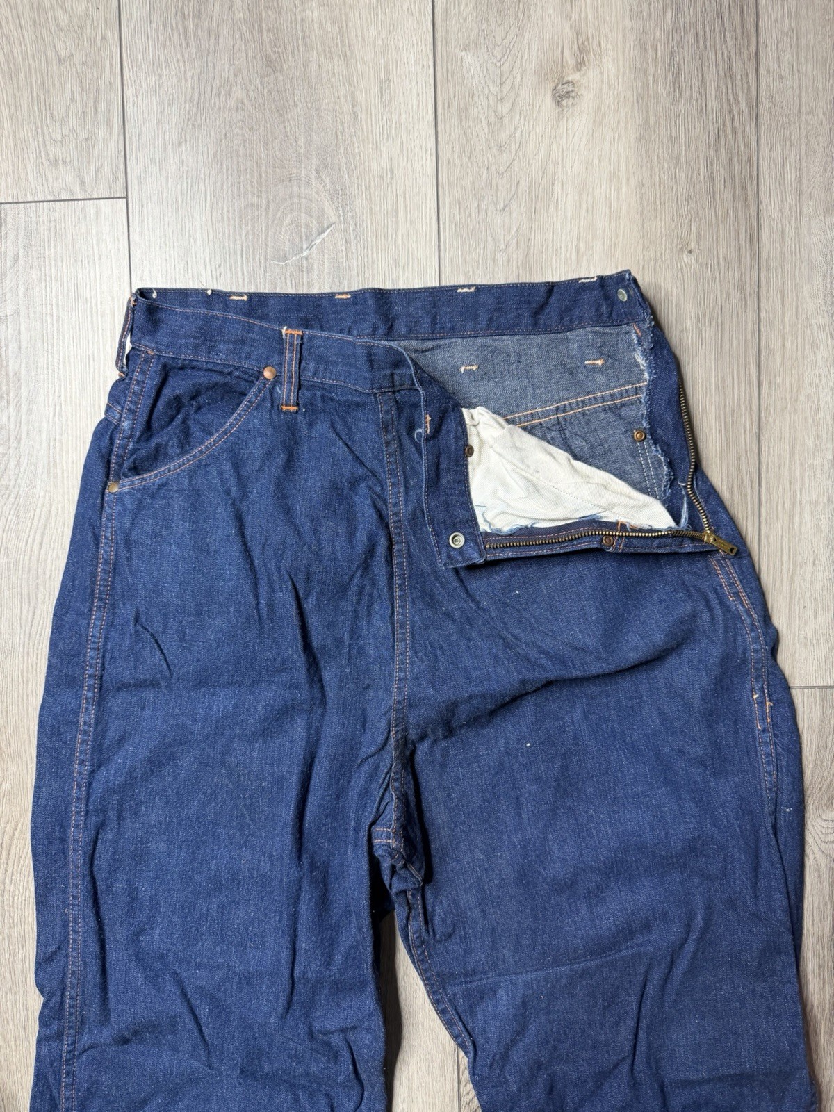 Vintage 60s BLUE BELL Women’s Denim Sanforized Side Zip Jeanies Dark Blue 29×28