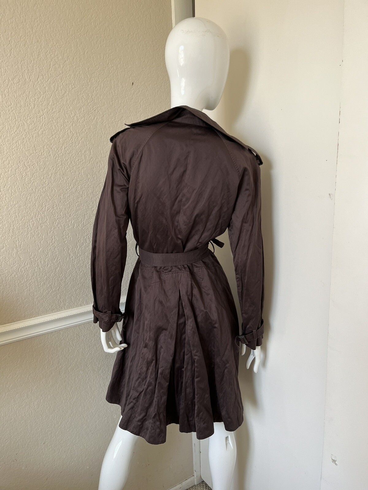 VIONNET VINTAGE! Dark Brown Cotton/Metal Belted Lined Trench Coat Sz EU 44