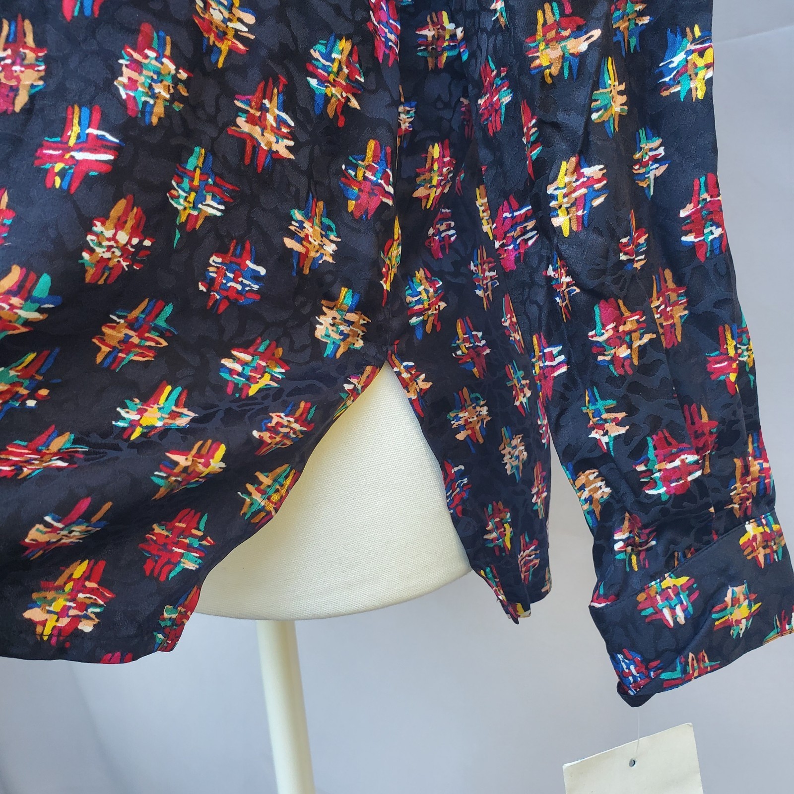 NEW Vintage 80’s Ann May 100% Silk Abstract Geo Art deco Retro Blouse Top XS