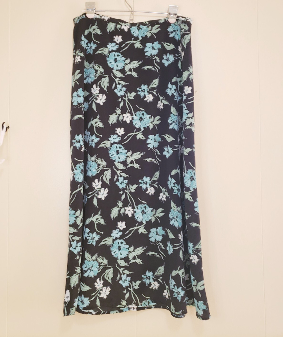 Vtg Kathie Lee Womens 16 Maxi Skirt A Line Teal Floral Print Sheer Career Office