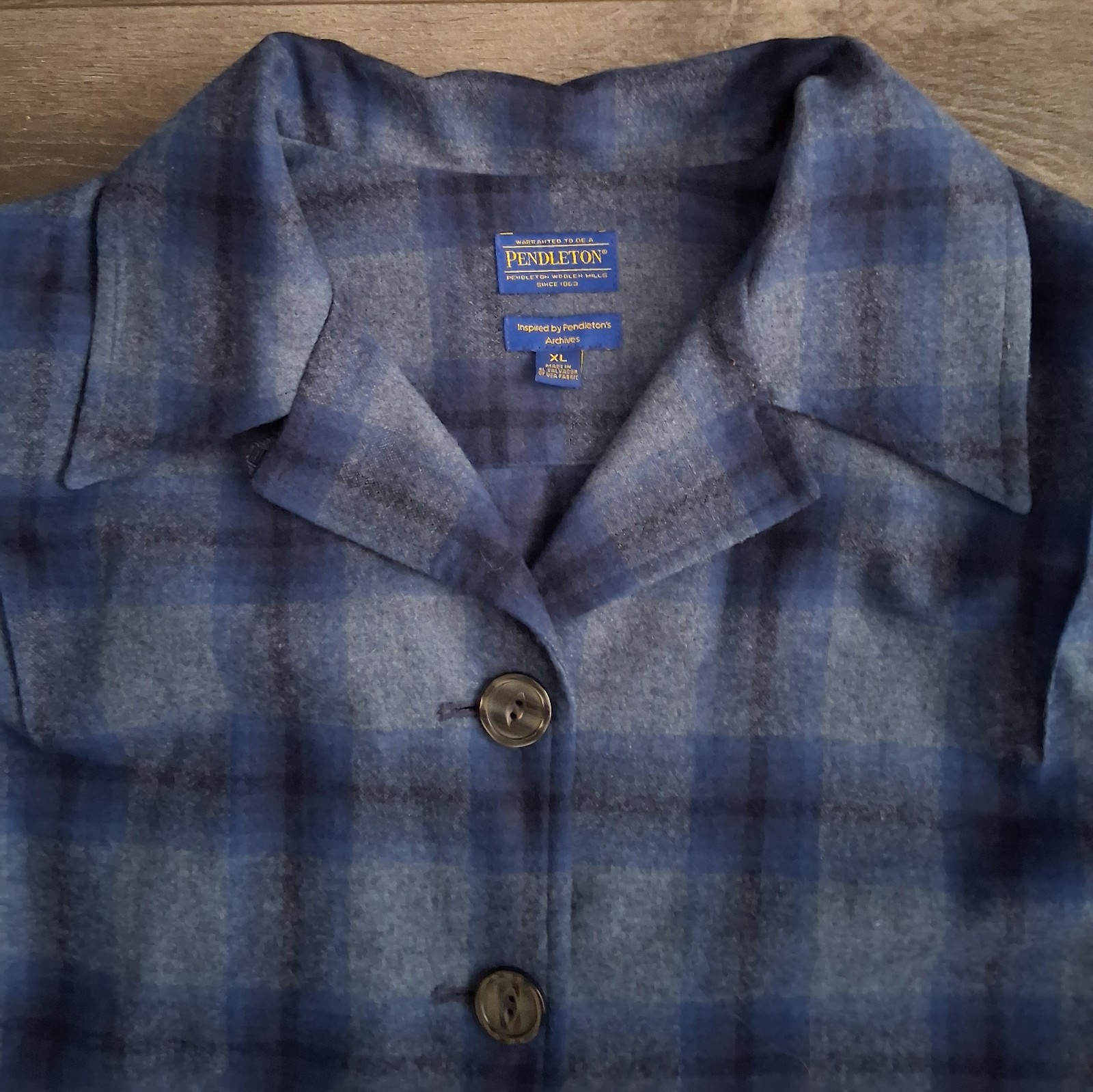 Vintage Pendleton 49ers Wool Tartan Plaid Shirt Jacket Blue Grey Womans Size XL