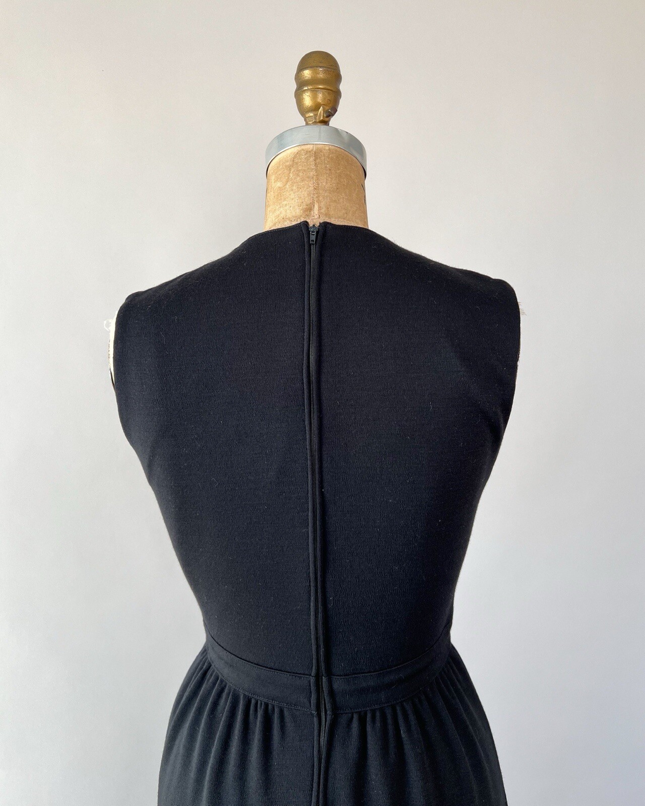 Vintage 1970s Black Knit Wool Midi Dress Sleeveless Fit & Flare Surplice Neck XS