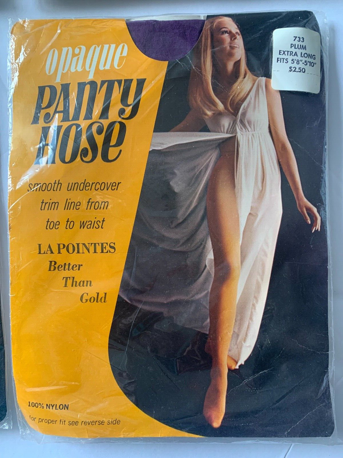 4 XL VINTAGE La Pointes Opaque Pantyhose Black, Plum, Navy, Dubonnet 1970s NIP