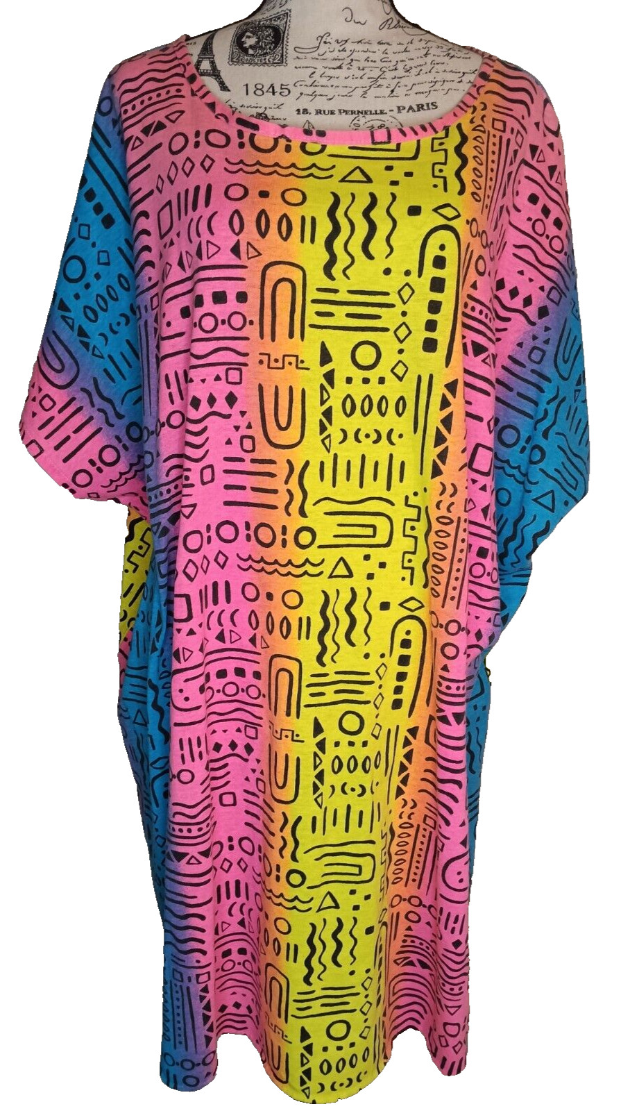 Vintage Stardust Neon Pink Yellow Blue, Beach Cover Up, Dress Nightgown One Size