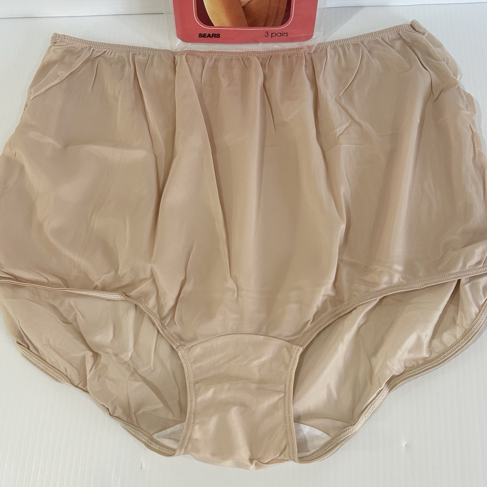 Vtg Nylon Panties Granny Briefs Full Hi Waist Sissy Beige Sz 10 & 11 – 3 Pair