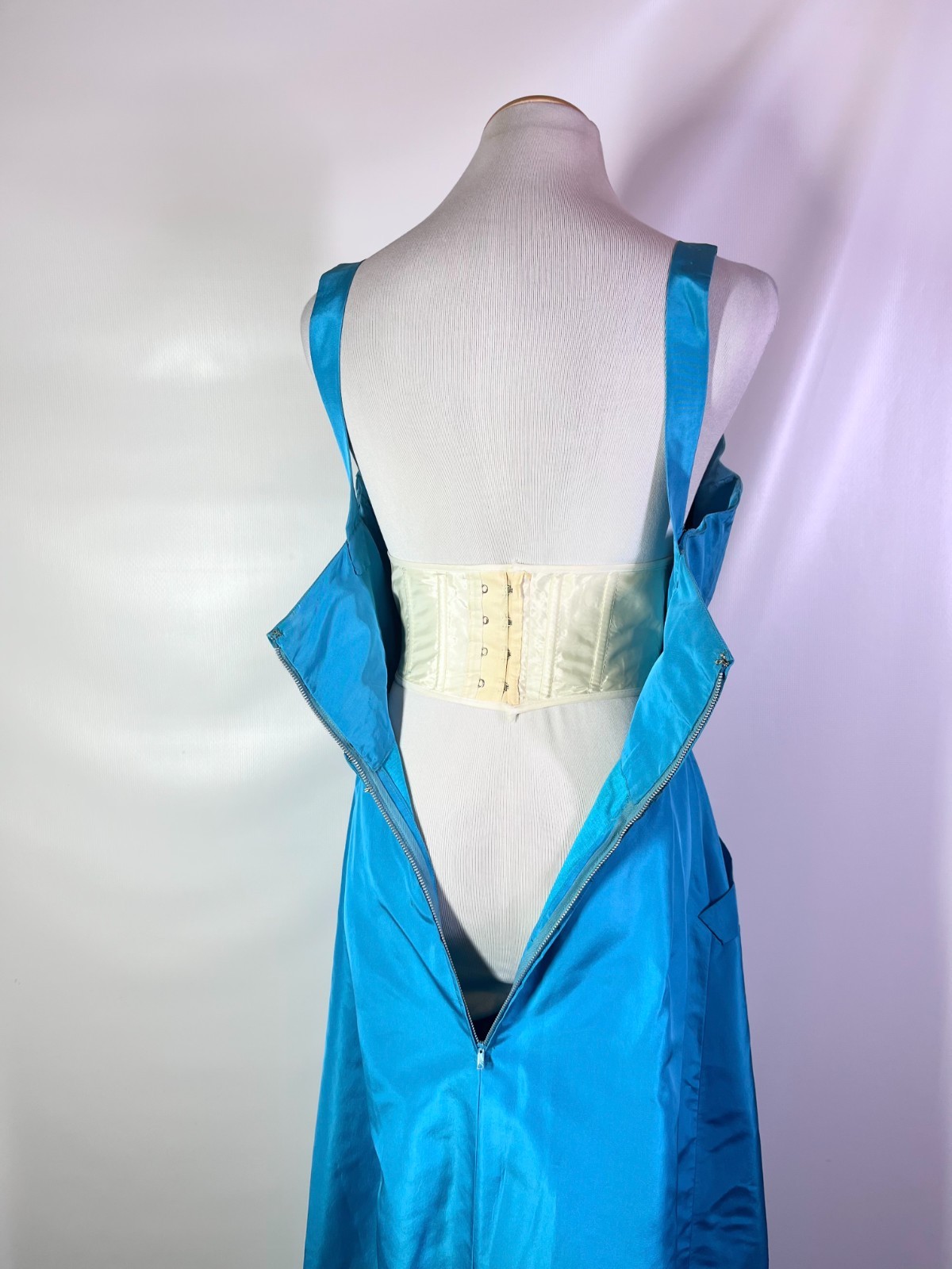 Vintage 50s Henri Bendel Young Timers Sleeveless Blue-Green Gown Pockets *Flaws