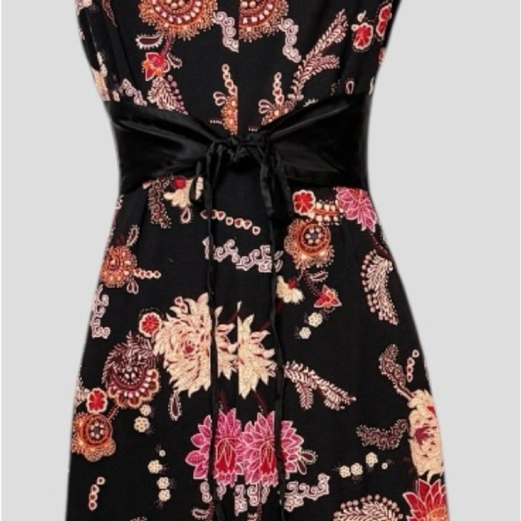 Ruby Rox Babydoll Black Floral Dress Medium Satin High Waist Lace-Up Y2K Fairy