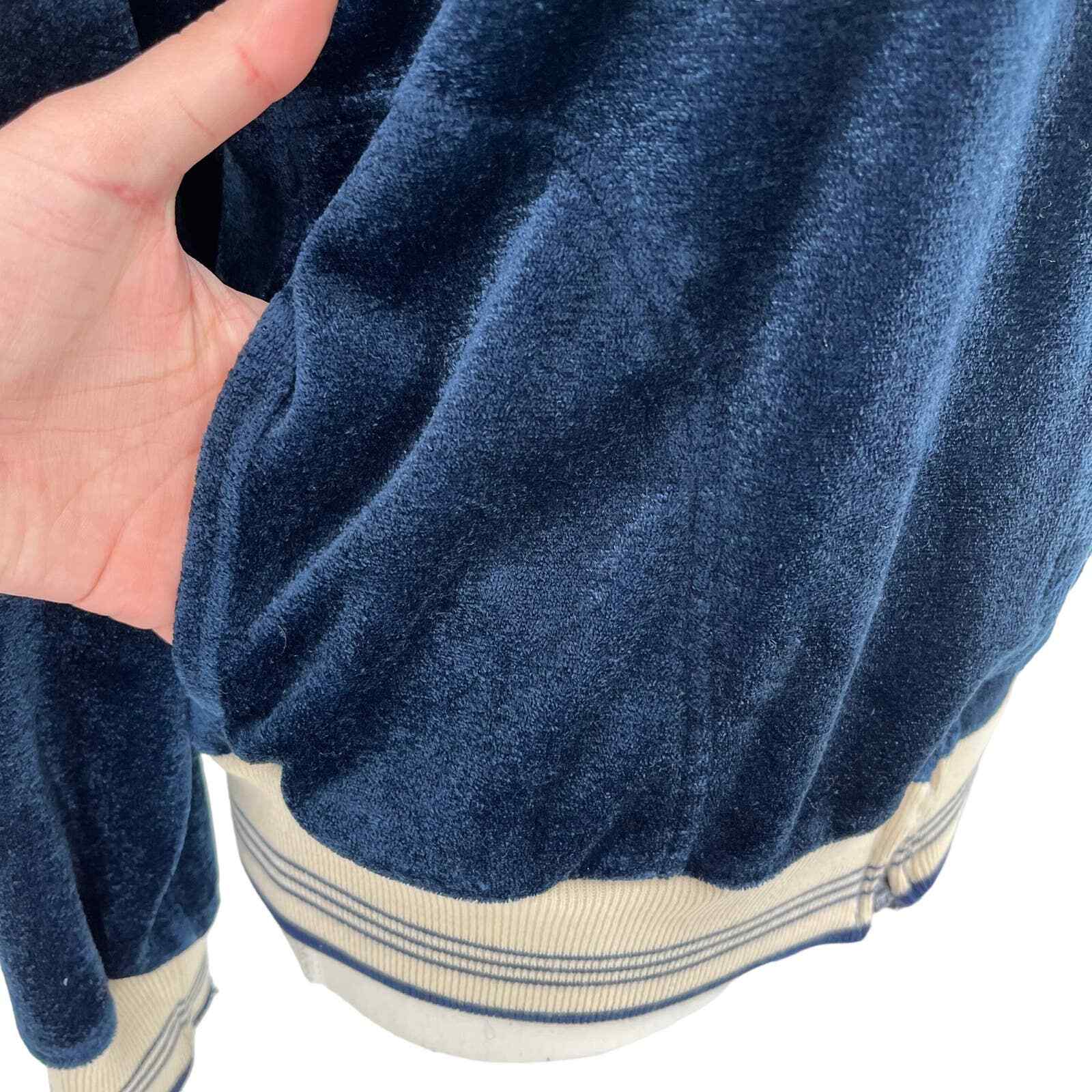 Vintage 70’s Track Jacket Terry Cloth Velour Full Zip Navy Stripe Large