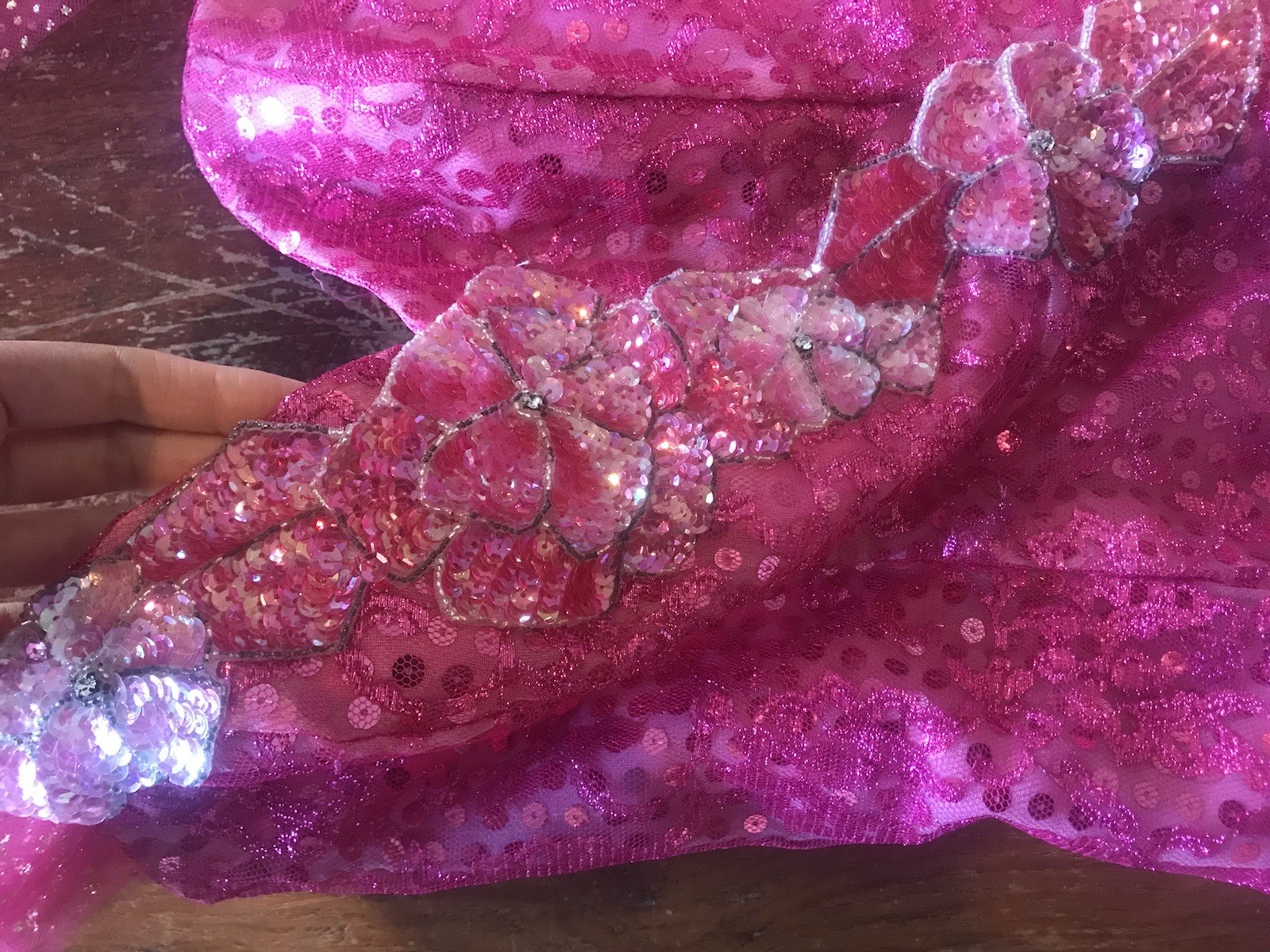 VTG 1991 Hot Pink Barbie Dress LORALIE slanted hem glitter sequin statement
