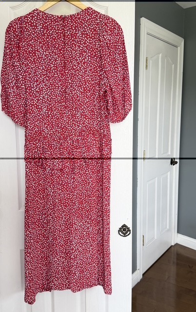 Vintage Jane Schaffhausen Belle France Rayon Dress Red Floral Ruffle Size 8 USA