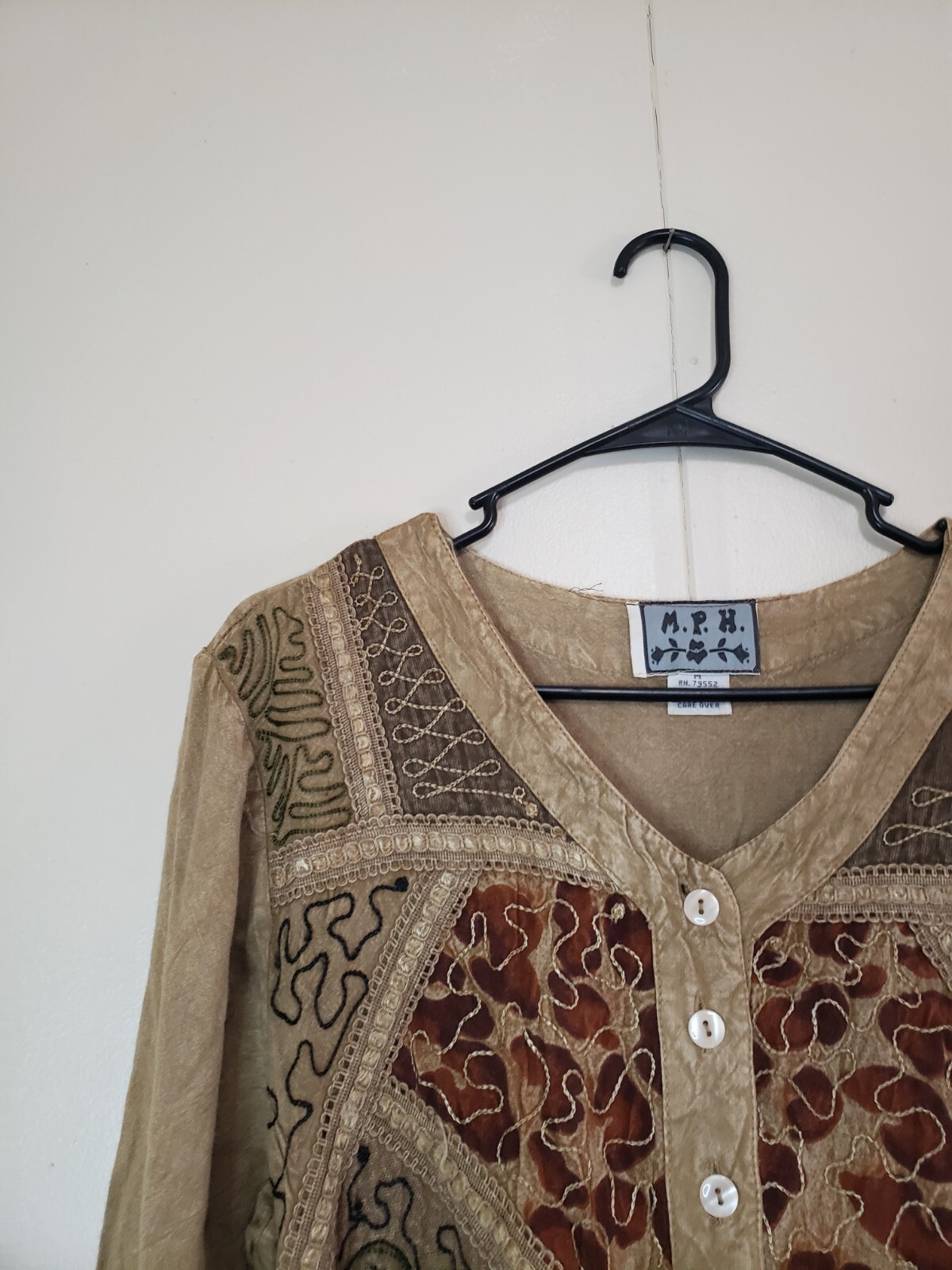 VTG MPH Womens M Maxi Dress Brown Embroidered Hippie Boho 100% Rayon Lightweight