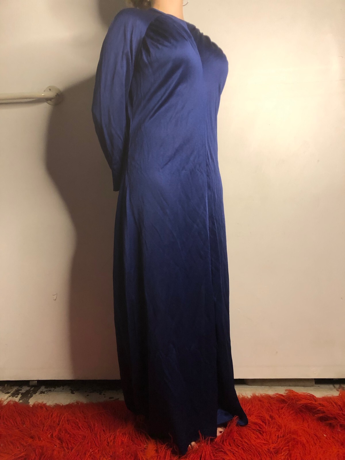 Vintage 1970s US Papillon Navy Blue Maxi Dress Polyester Grannycore AU 12 14 40″