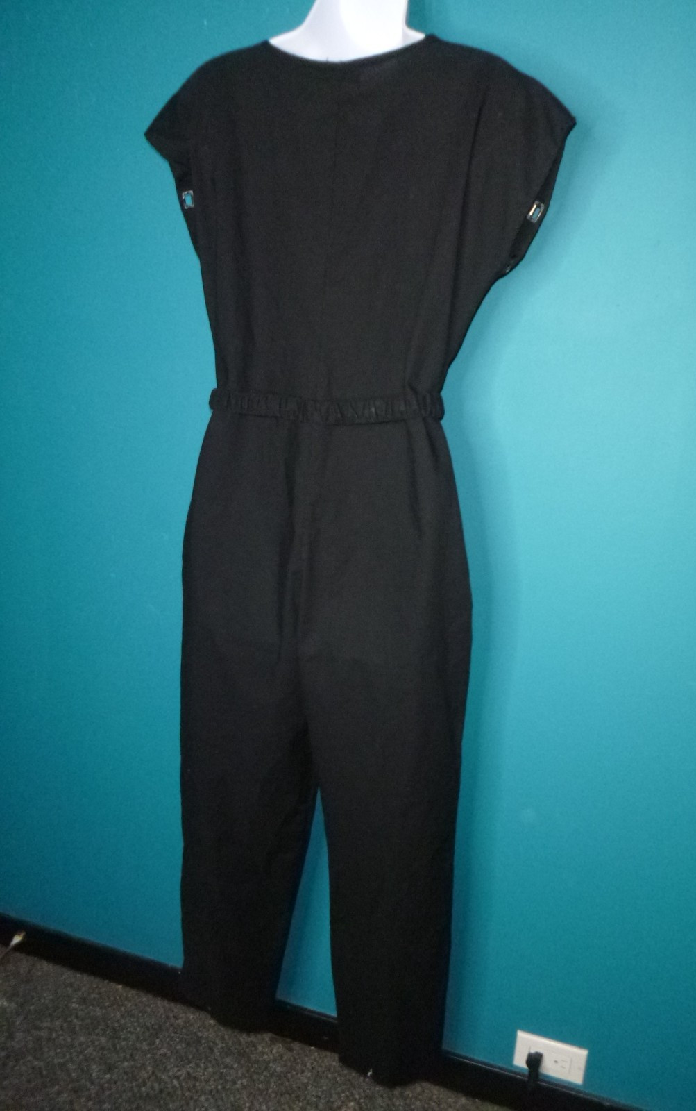 Vtg 80s Marissa Jumpsuit Black Silver Toggles NEW WAVE Sz M/L