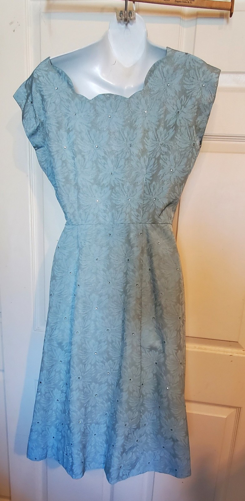 Vintage 50s Blue Silver Dress Matching Jacket Misses by Martha Manning B38 2 Pc.